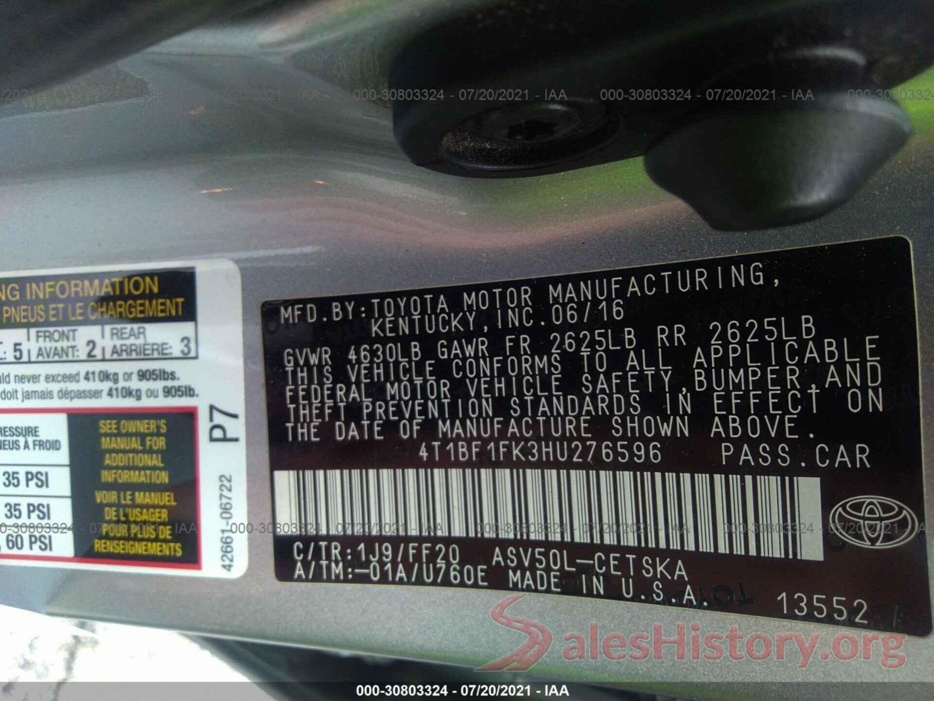 4T1BF1FK3HU276596 2017 TOYOTA CAMRY