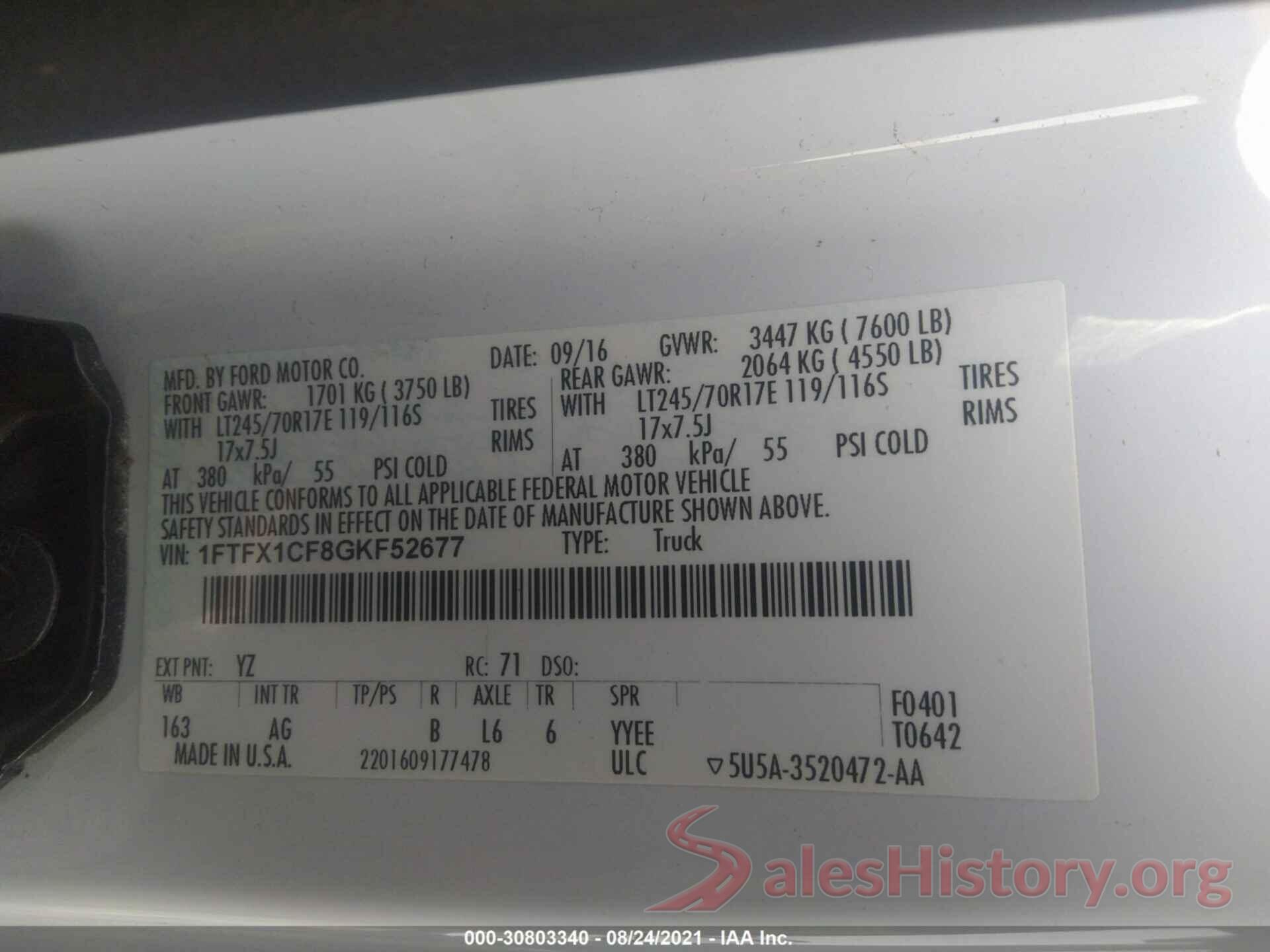 1FTFX1CF8GKF52677 2016 FORD F-150