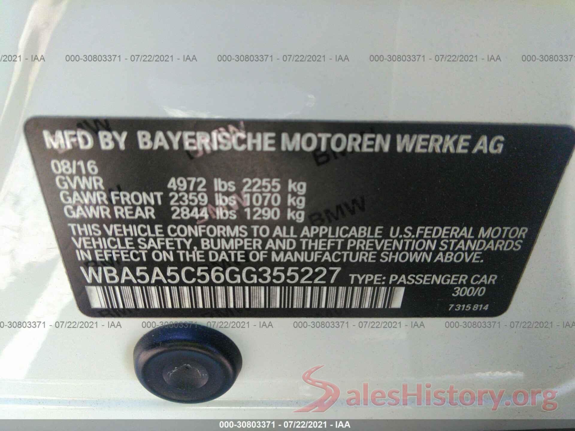 WBA5A5C56GG355227 2016 BMW 5 SERIES