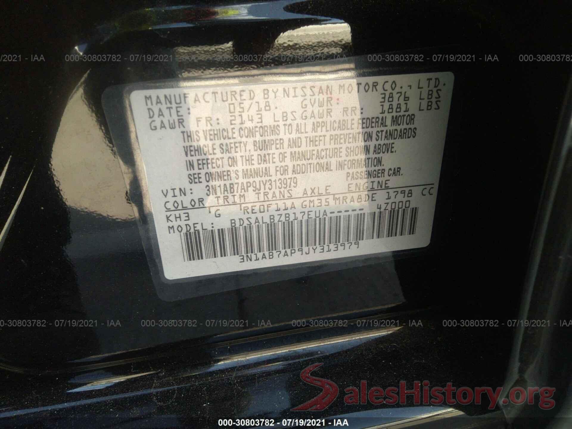 3N1AB7AP9JY313979 2018 NISSAN SENTRA