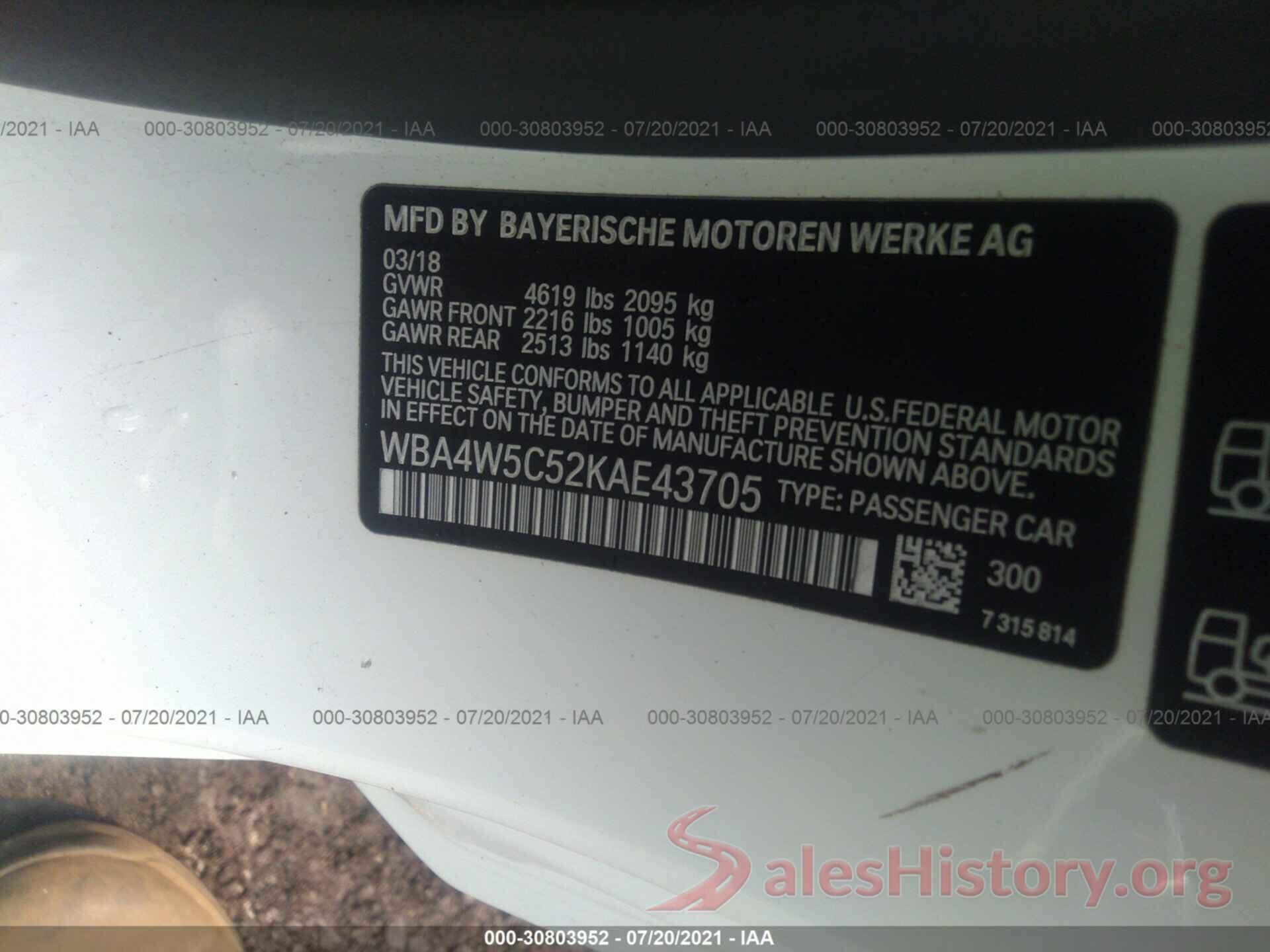 WBA4W5C52KAE43705 2019 BMW 4 SERIES