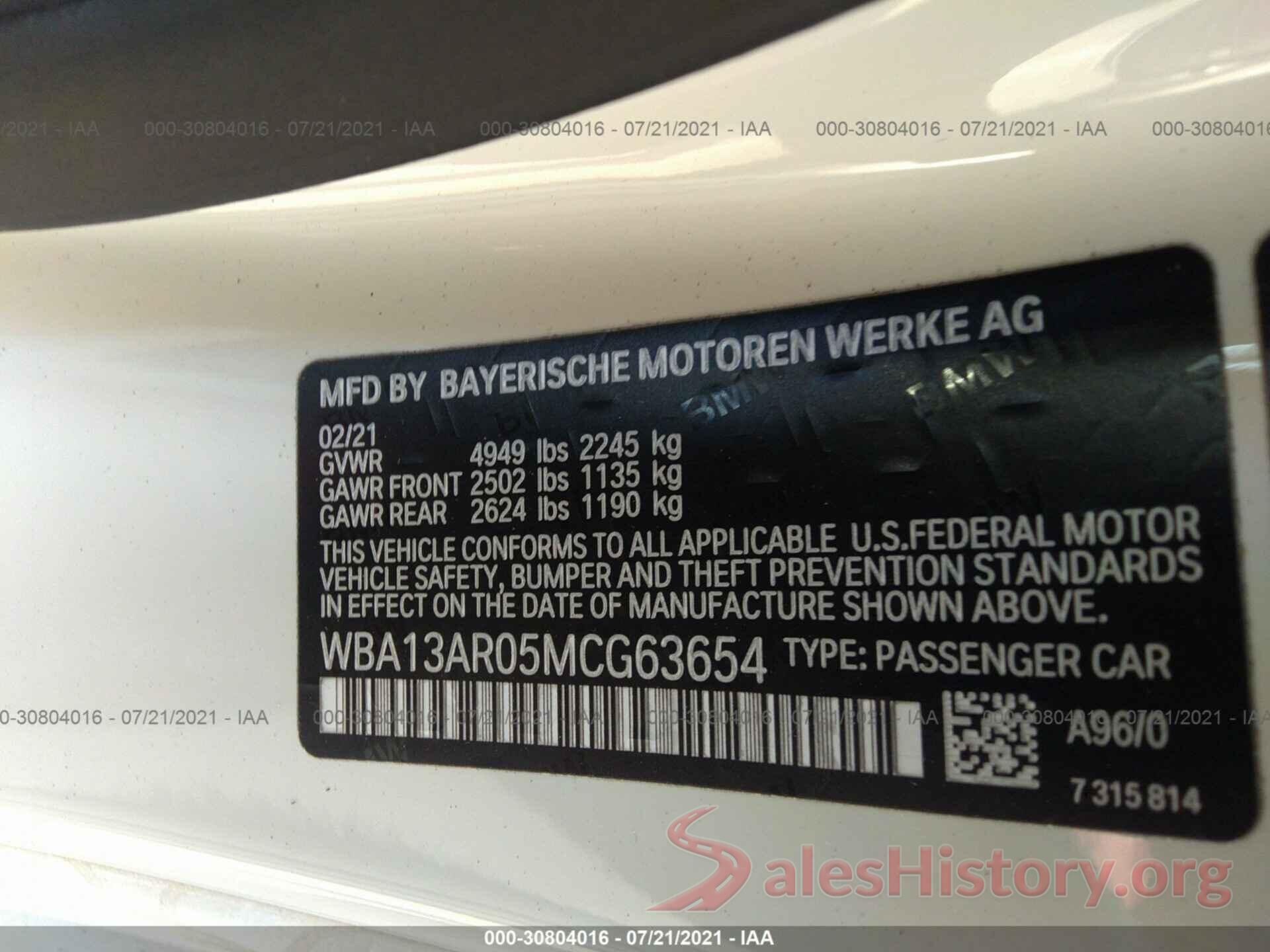 WBA13AR05MCG63654 2021 BMW 4 SERIES