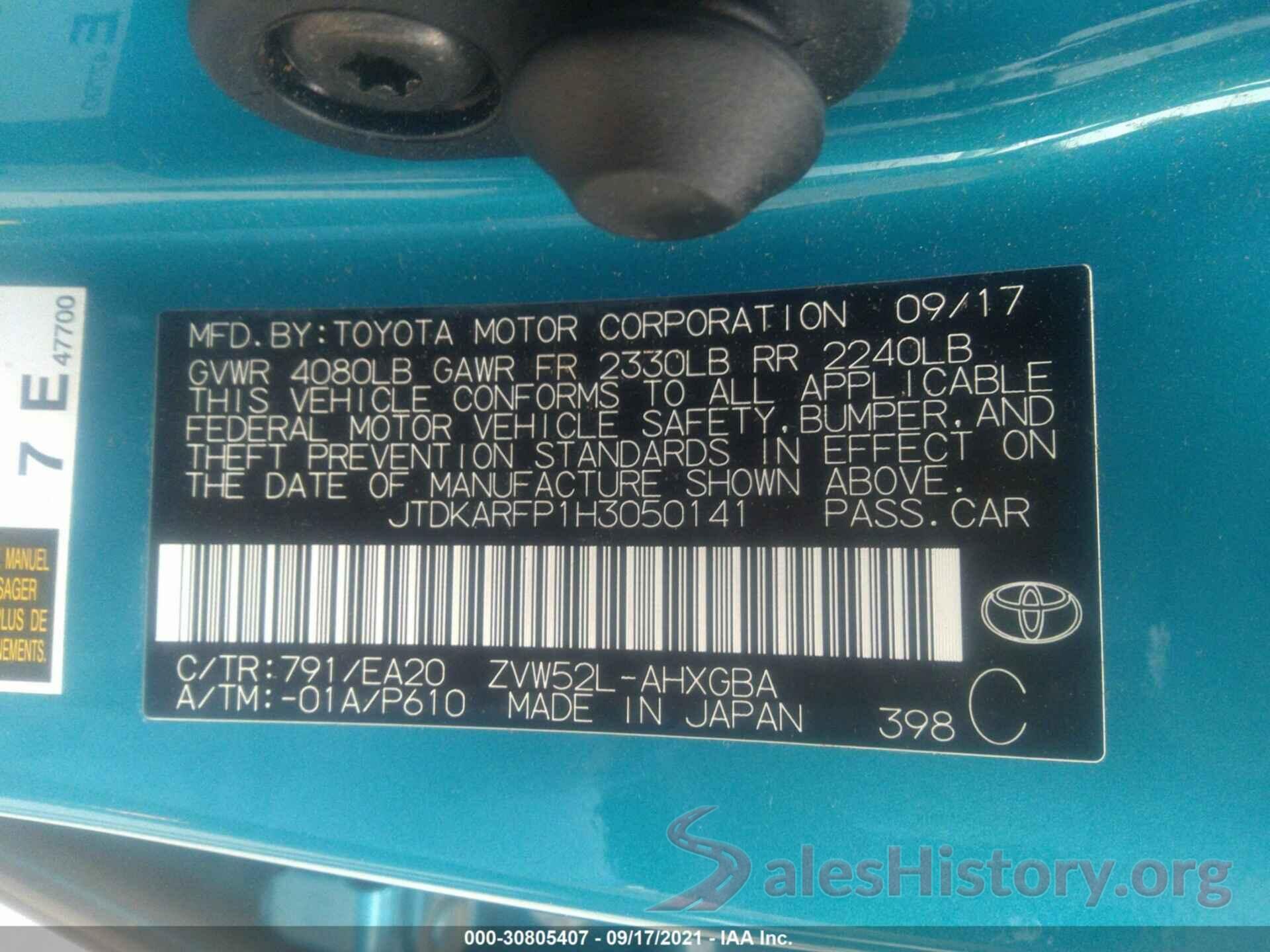 JTDKARFP1H3050141 2017 TOYOTA PRIUS PRIME