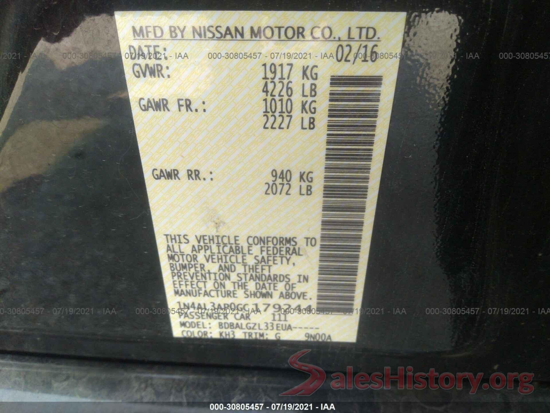 1N4AL3AP0GC179244 2016 NISSAN ALTIMA