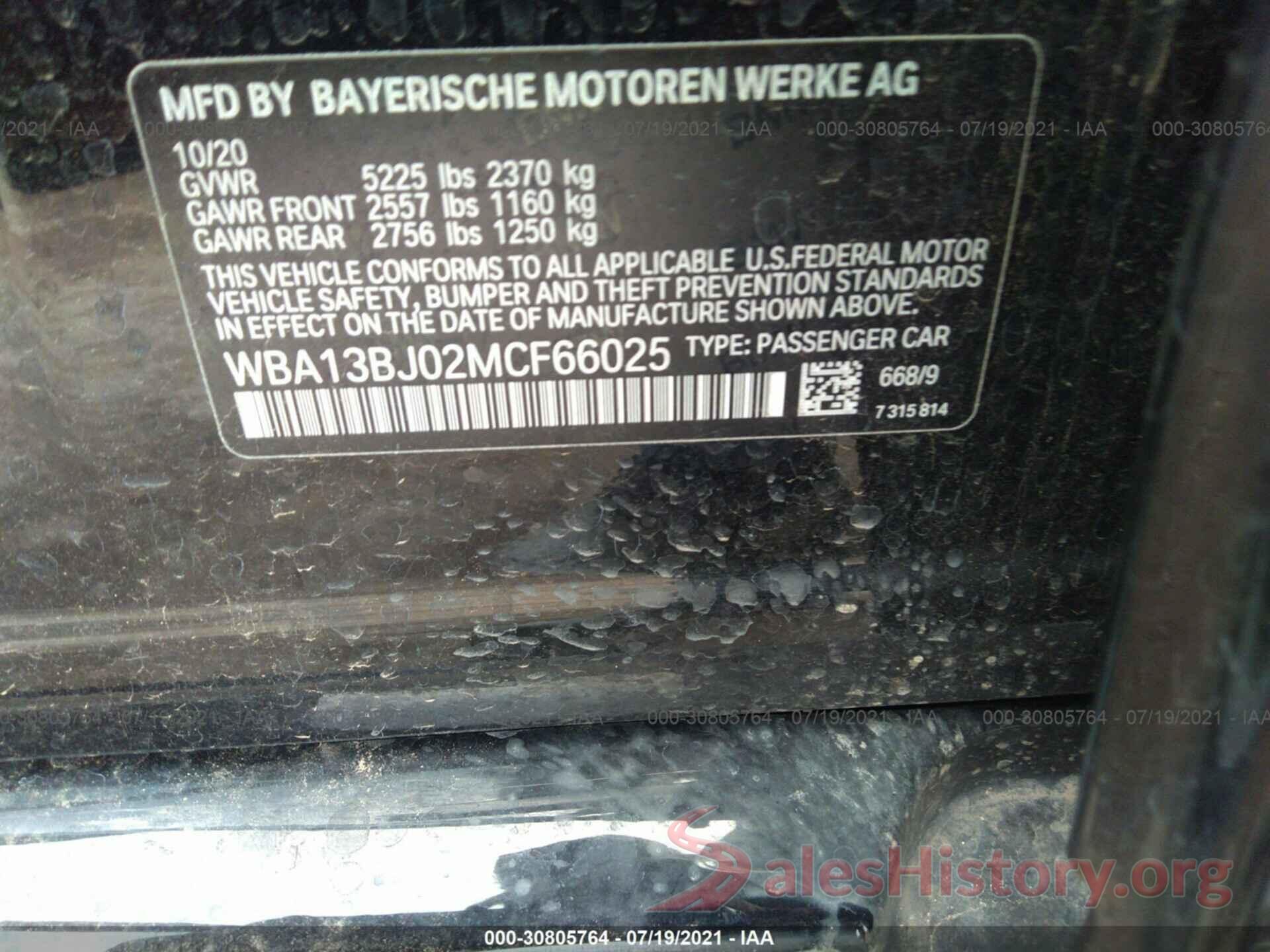 WBA13BJ02MCF66025 2021 BMW 5 SERIES