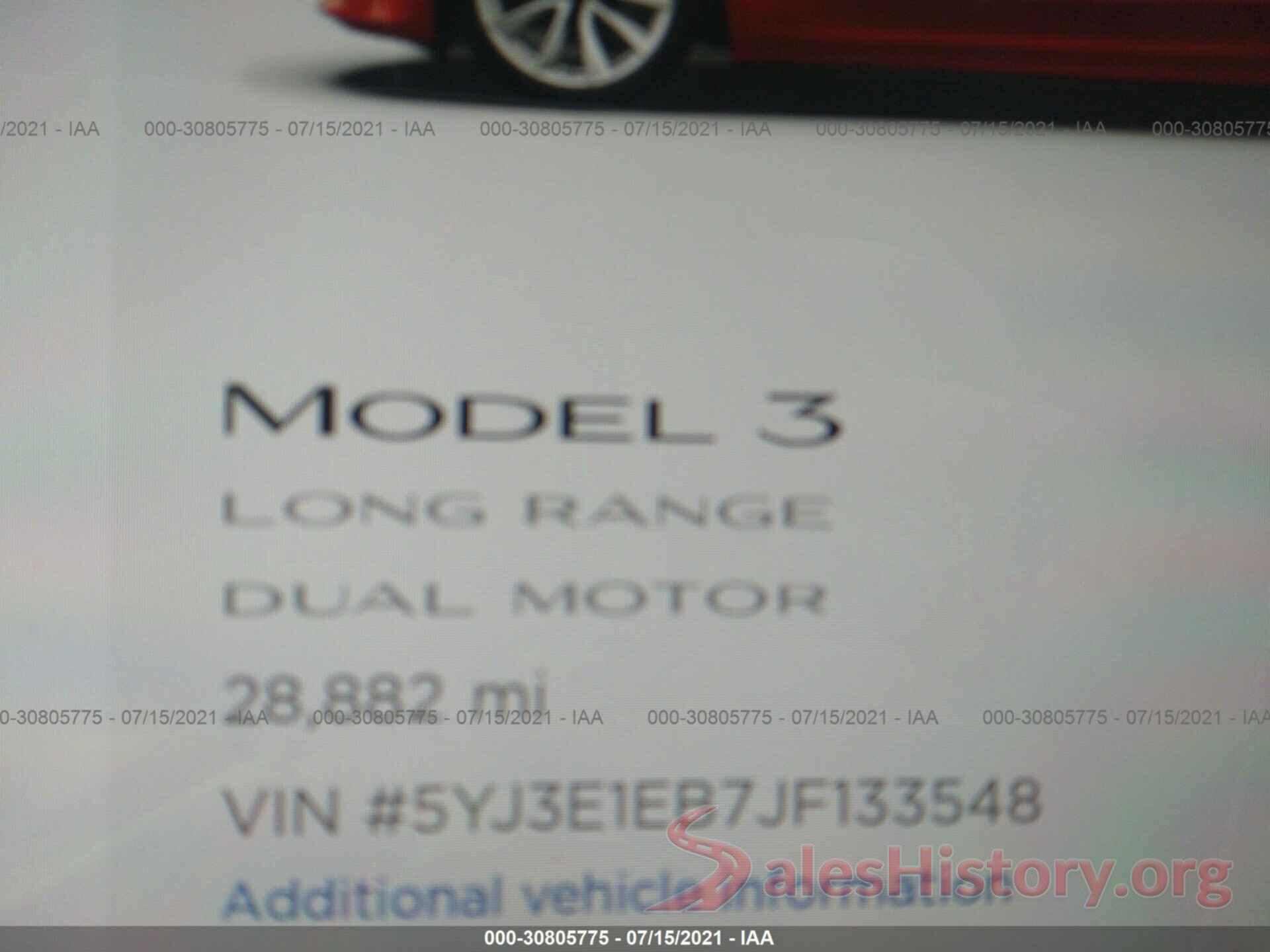 5YJ3E1EB7JF133548 2018 TESLA MODEL 3