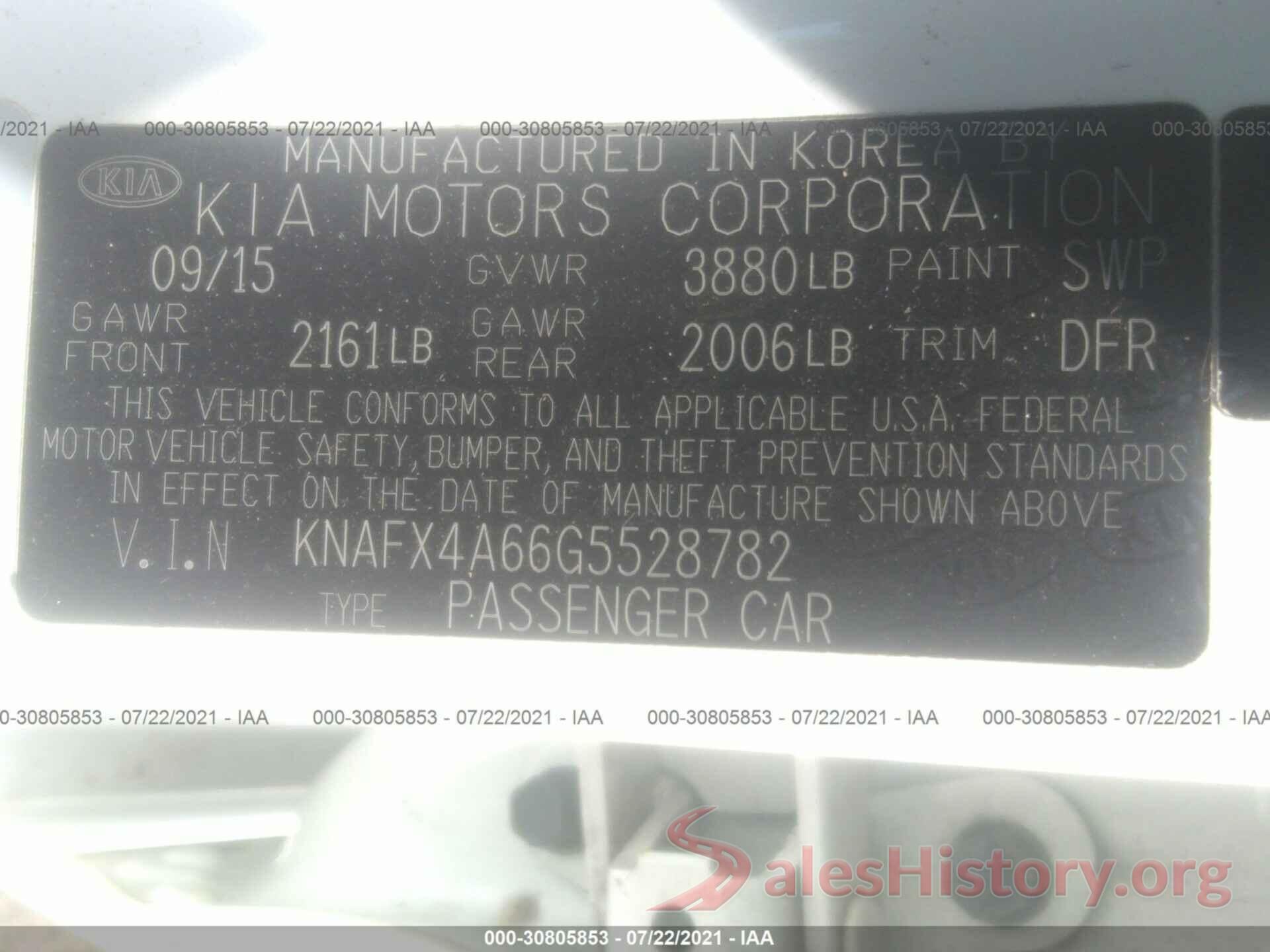 KNAFX4A66G5528782 2016 KIA FORTE