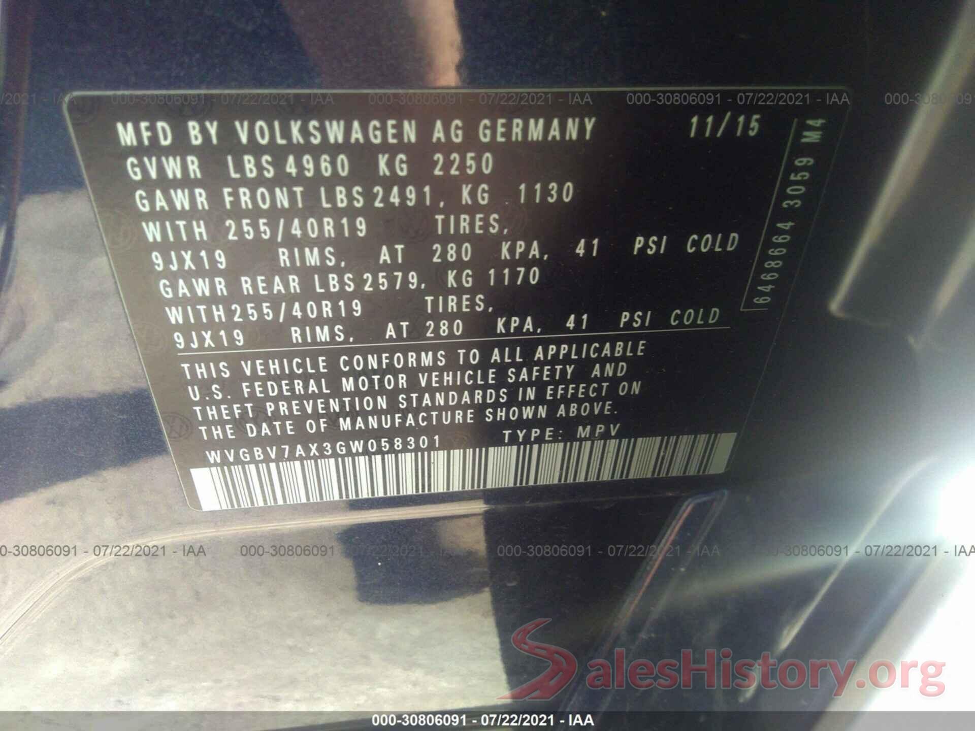 WVGBV7AX3GW058301 2016 VOLKSWAGEN TIGUAN