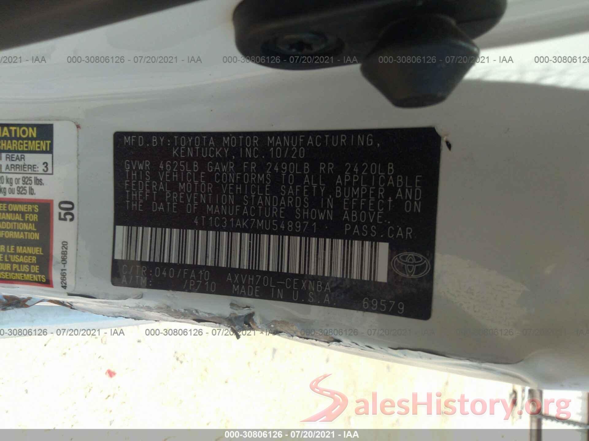 4T1C31AK7MU548971 2021 TOYOTA CAMRY