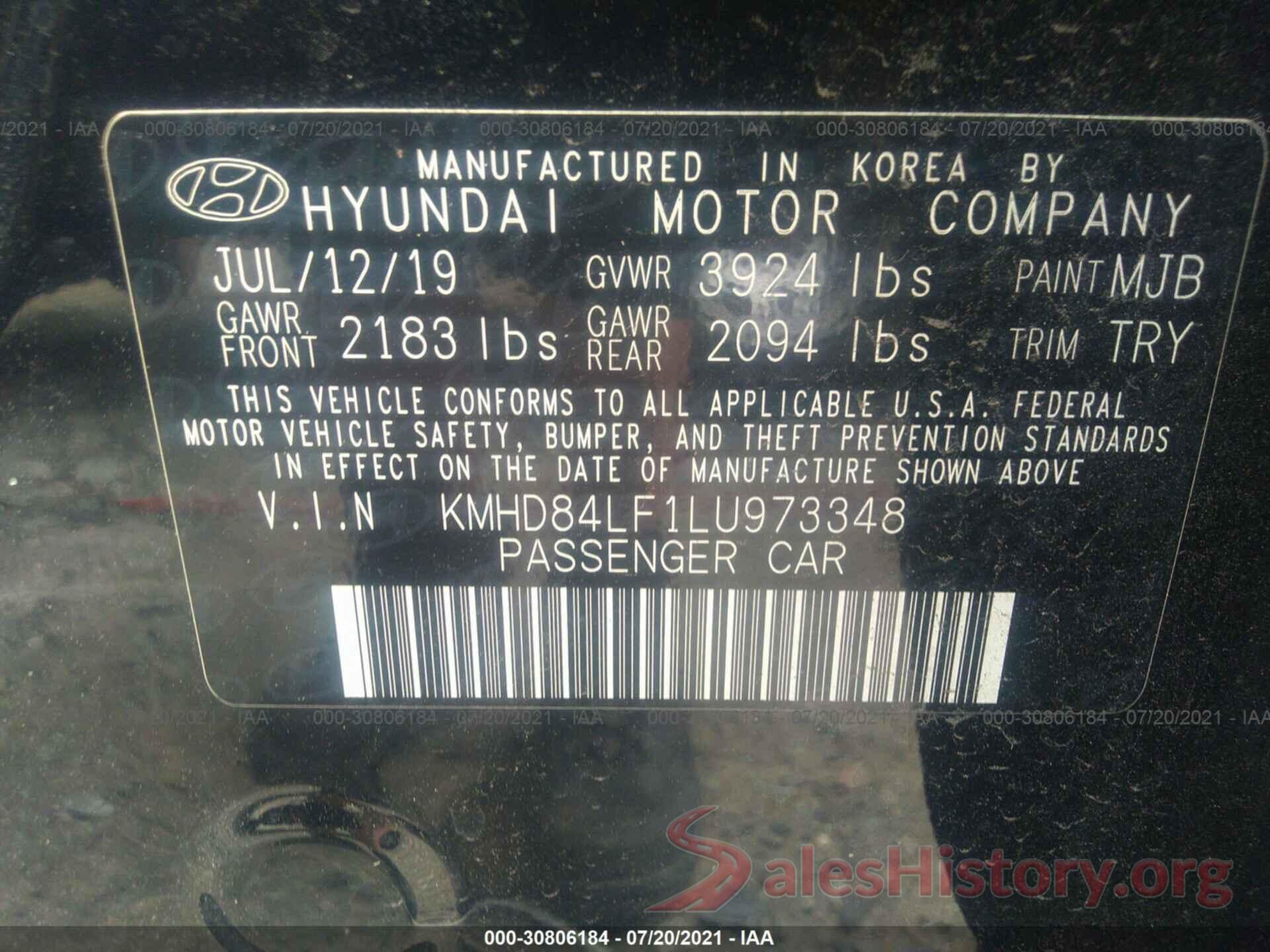 KMHD84LF1LU973348 2020 HYUNDAI ELANTRA