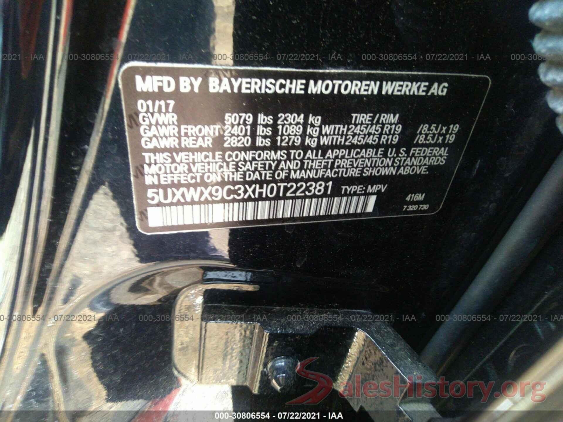 5UXWX9C3XH0T22381 2017 BMW X3