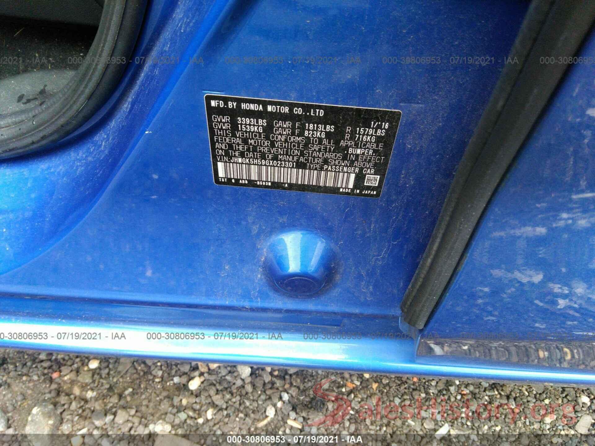 JHMGK5H59GX023301 2016 HONDA FIT