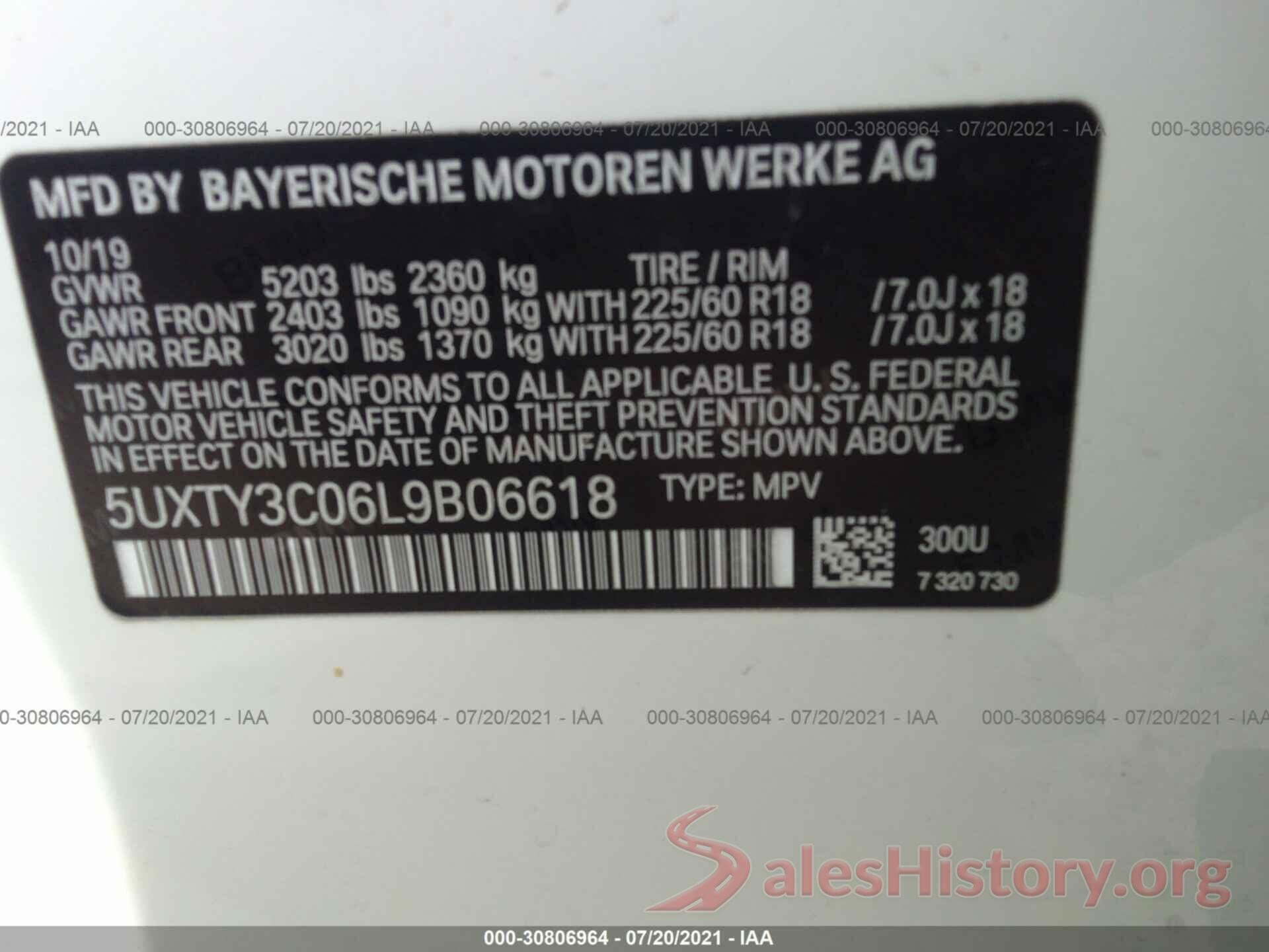 5UXTY3C06L9B06618 2020 BMW X3