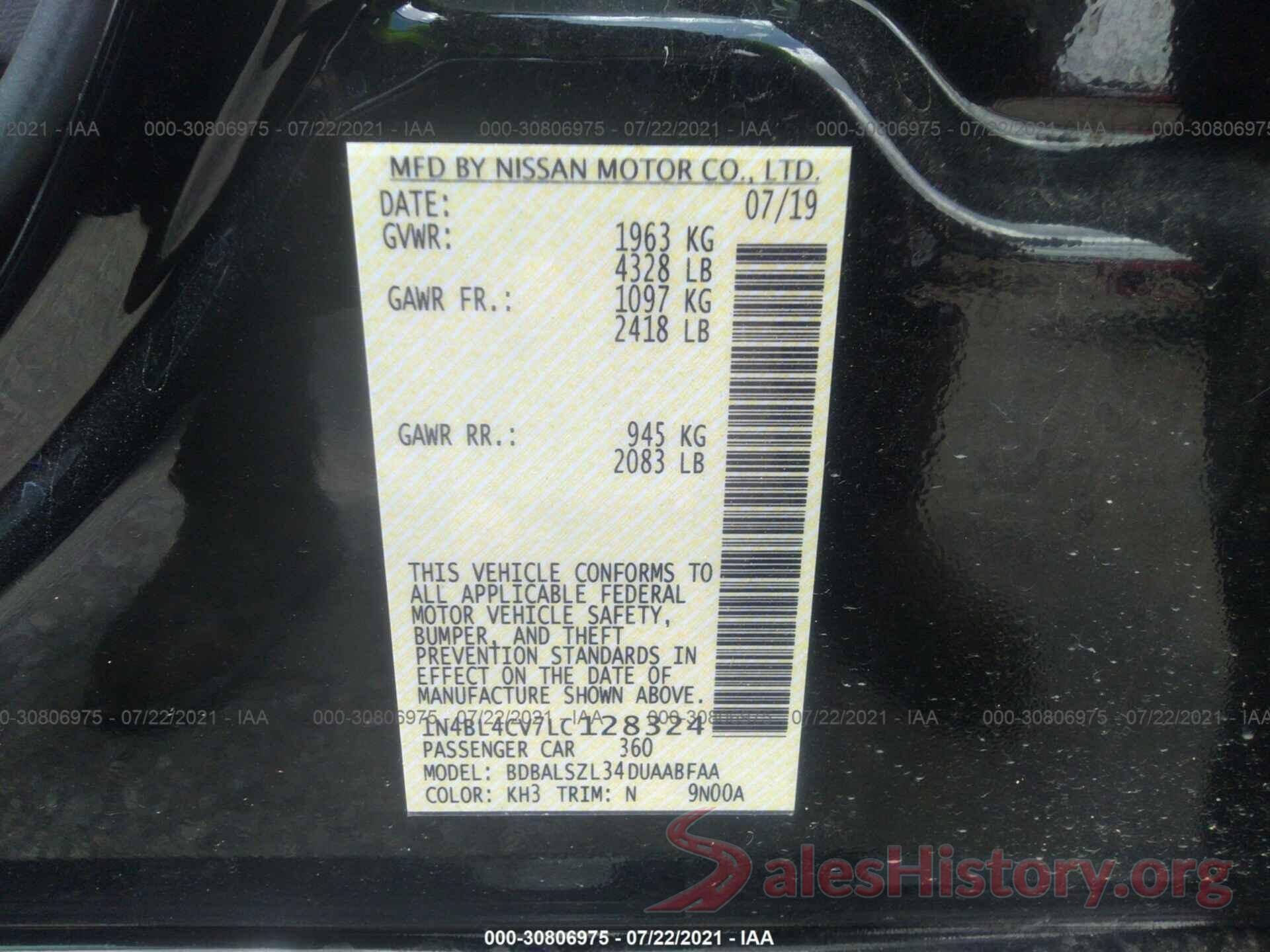 1N4BL4CV7LC128324 2020 NISSAN ALTIMA