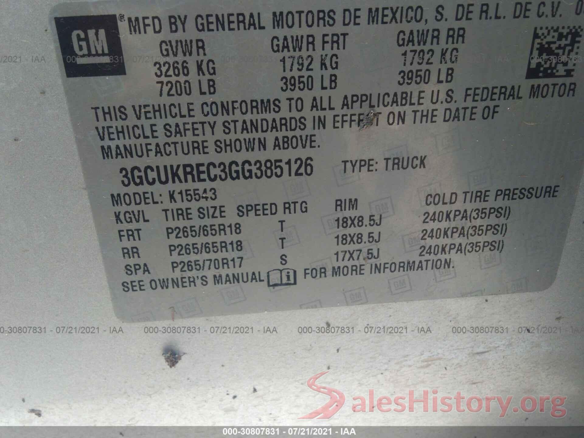 3GCUKREC3GG385126 2016 CHEVROLET SILVERADO 1500