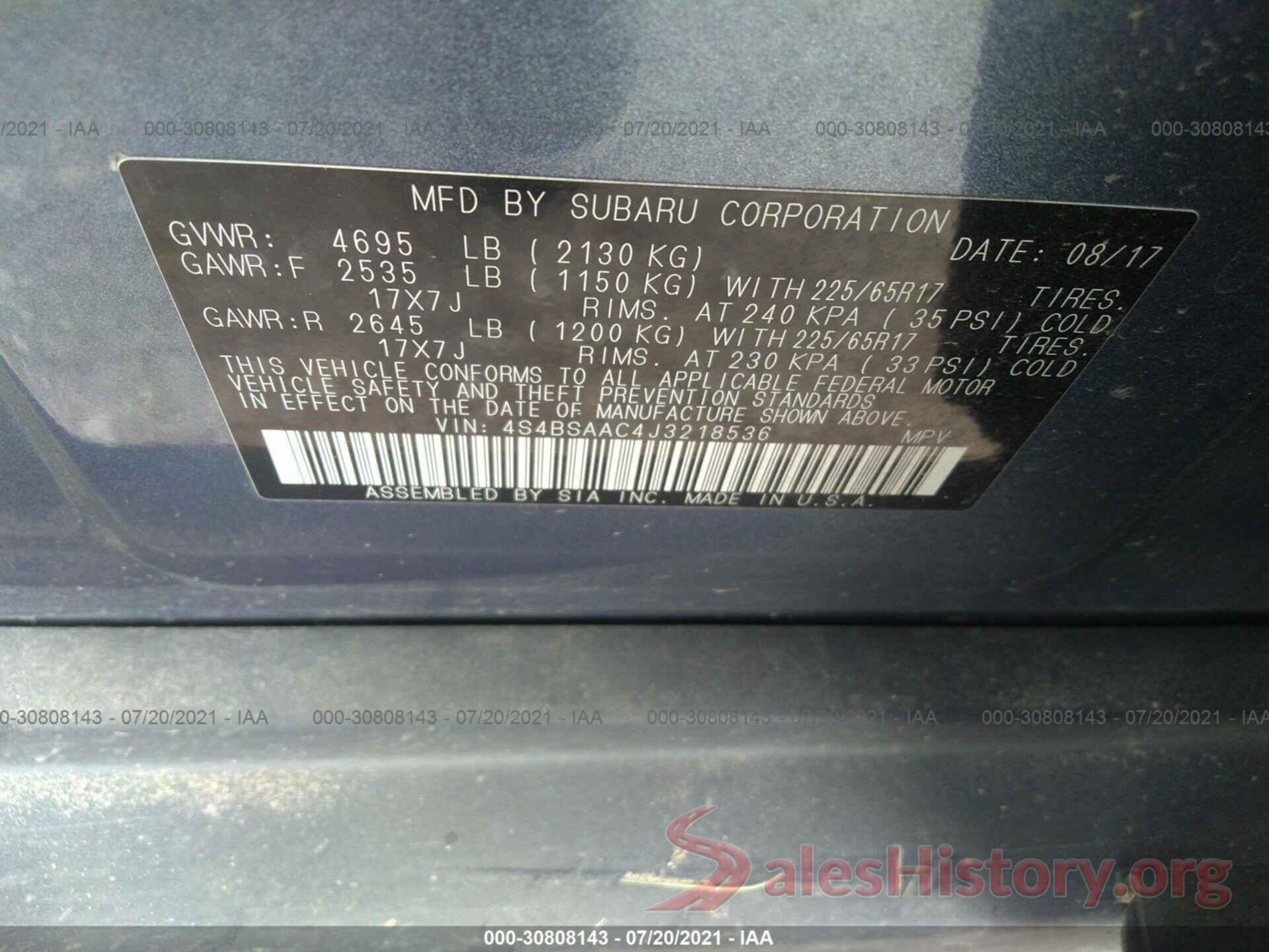 4S4BSAAC4J3218536 2018 SUBARU OUTBACK