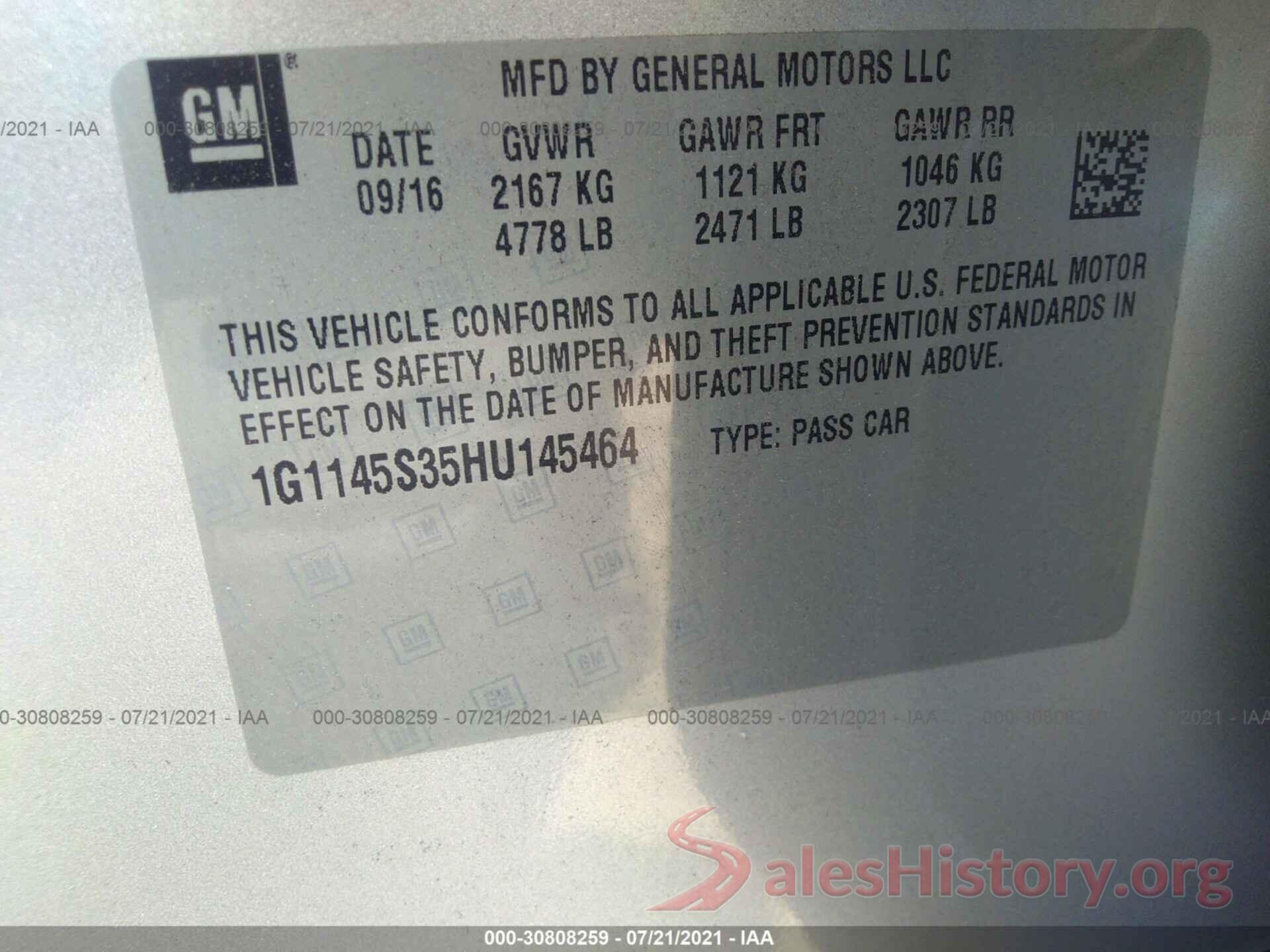 1G1145S35HU145464 2017 CHEVROLET IMPALA