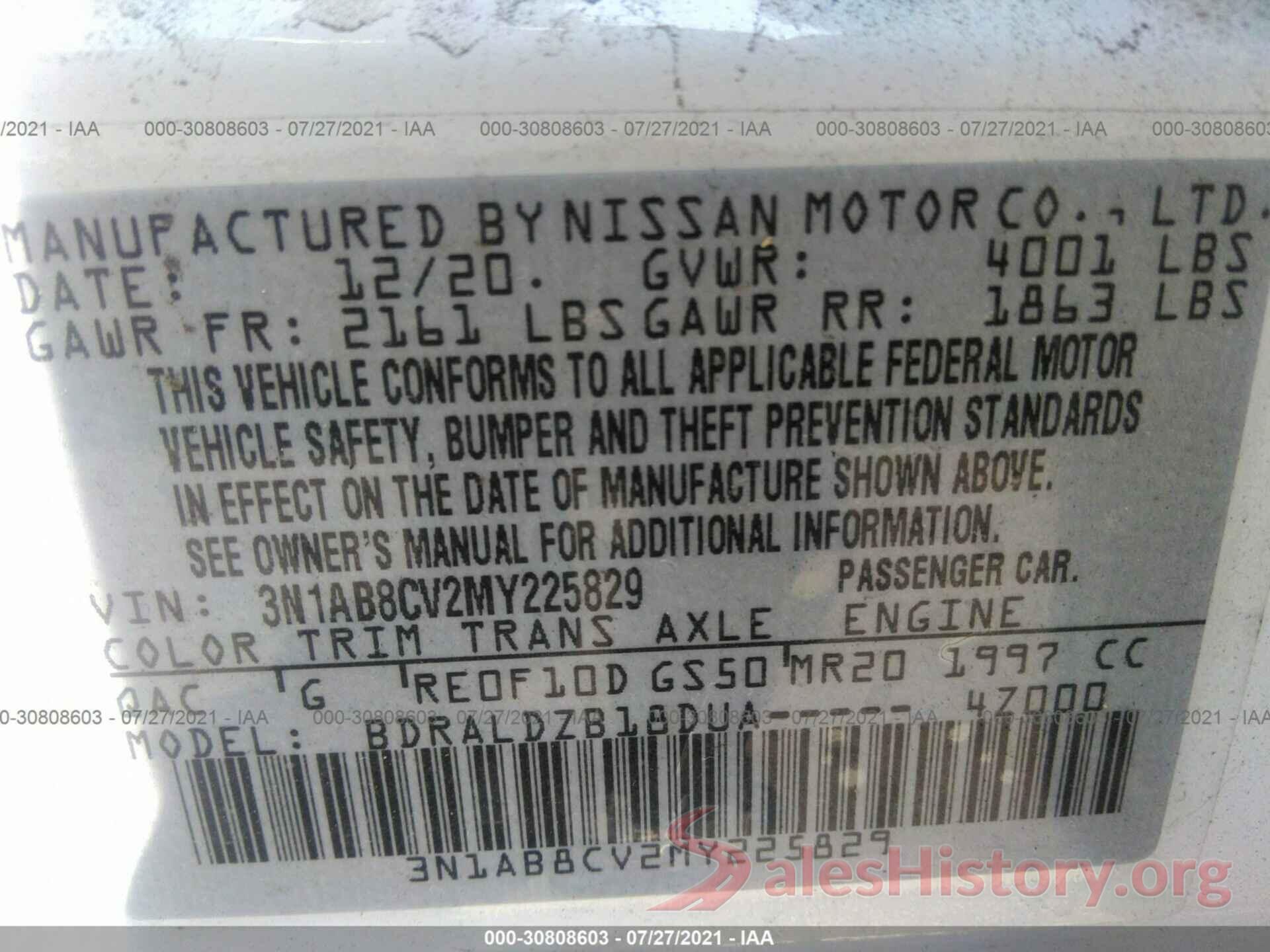 3N1AB8CV2MY225829 2021 NISSAN SENTRA