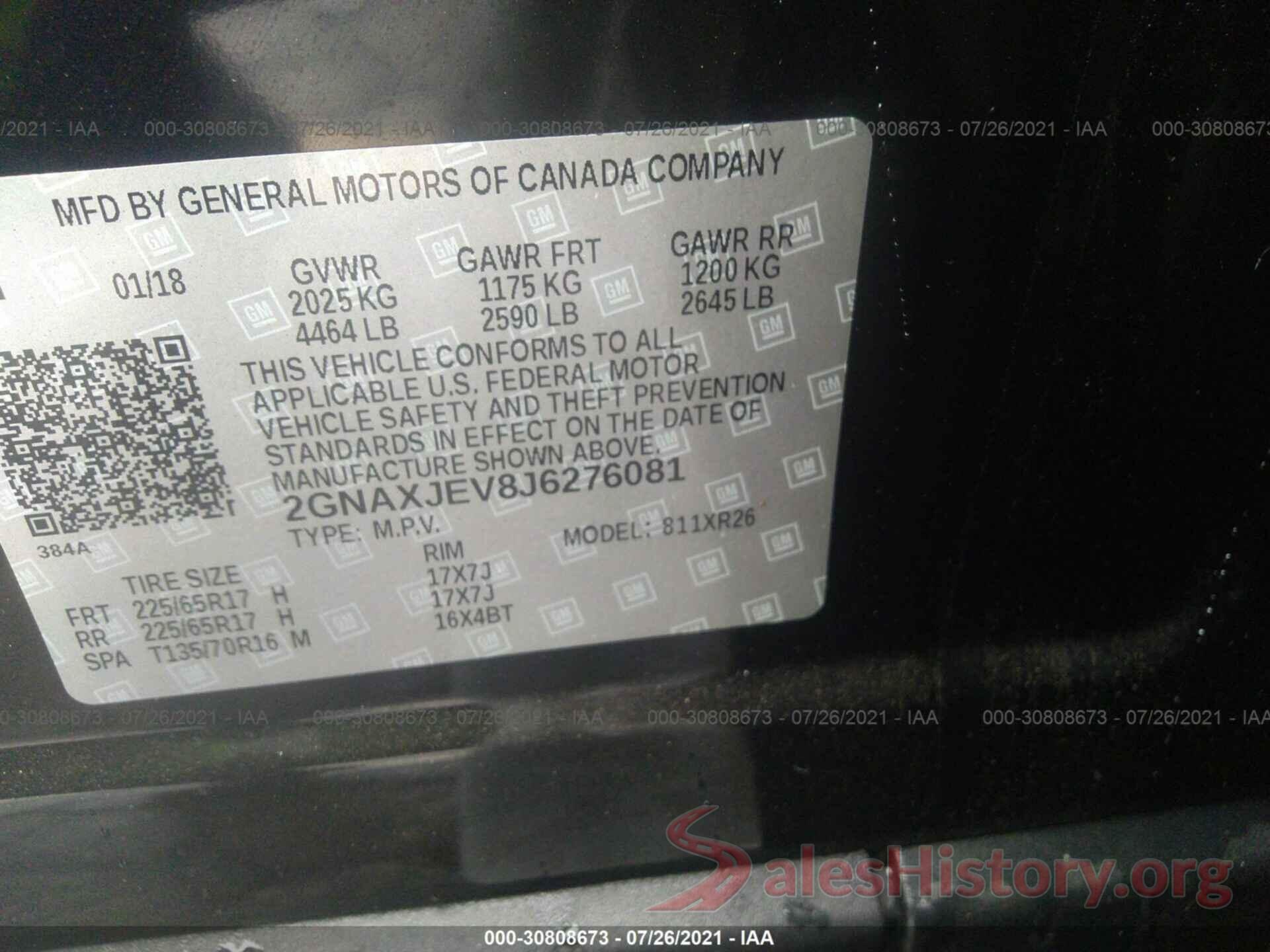 2GNAXJEV8J6276081 2018 CHEVROLET EQUINOX