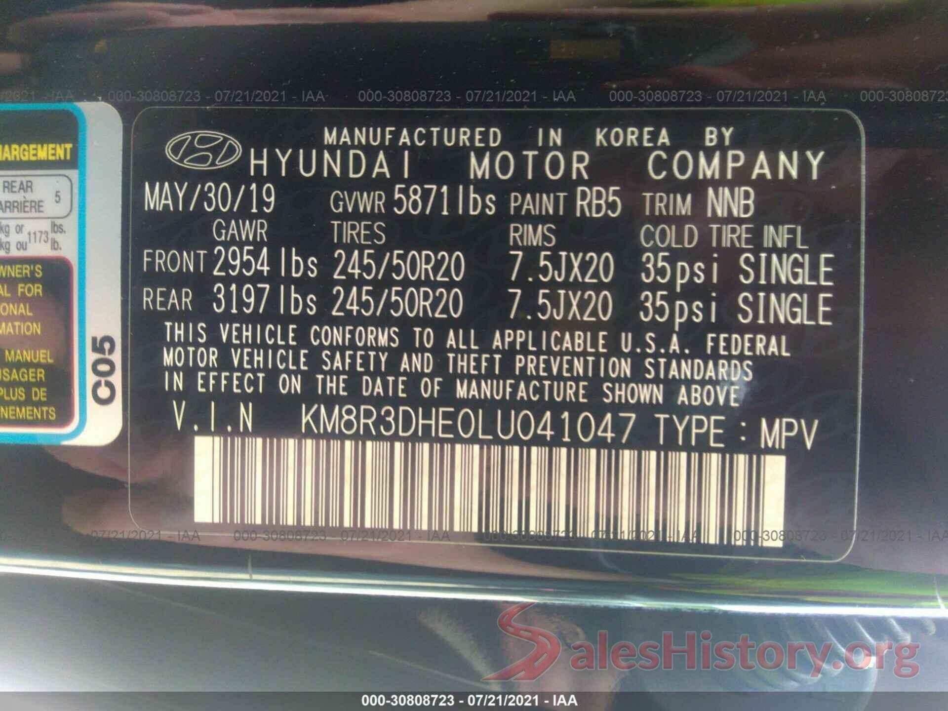 KM8R3DHE0LU041047 2020 HYUNDAI PALISADE