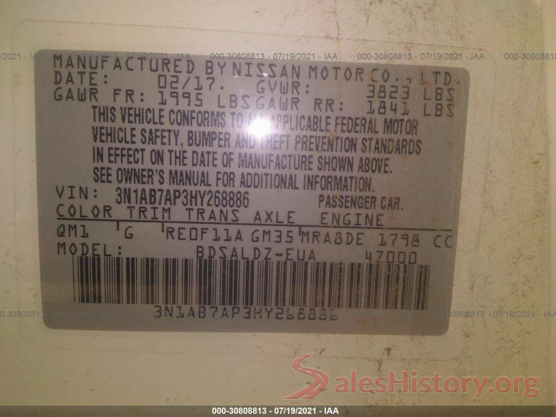 3N1AB7AP3HY268886 2017 NISSAN SENTRA