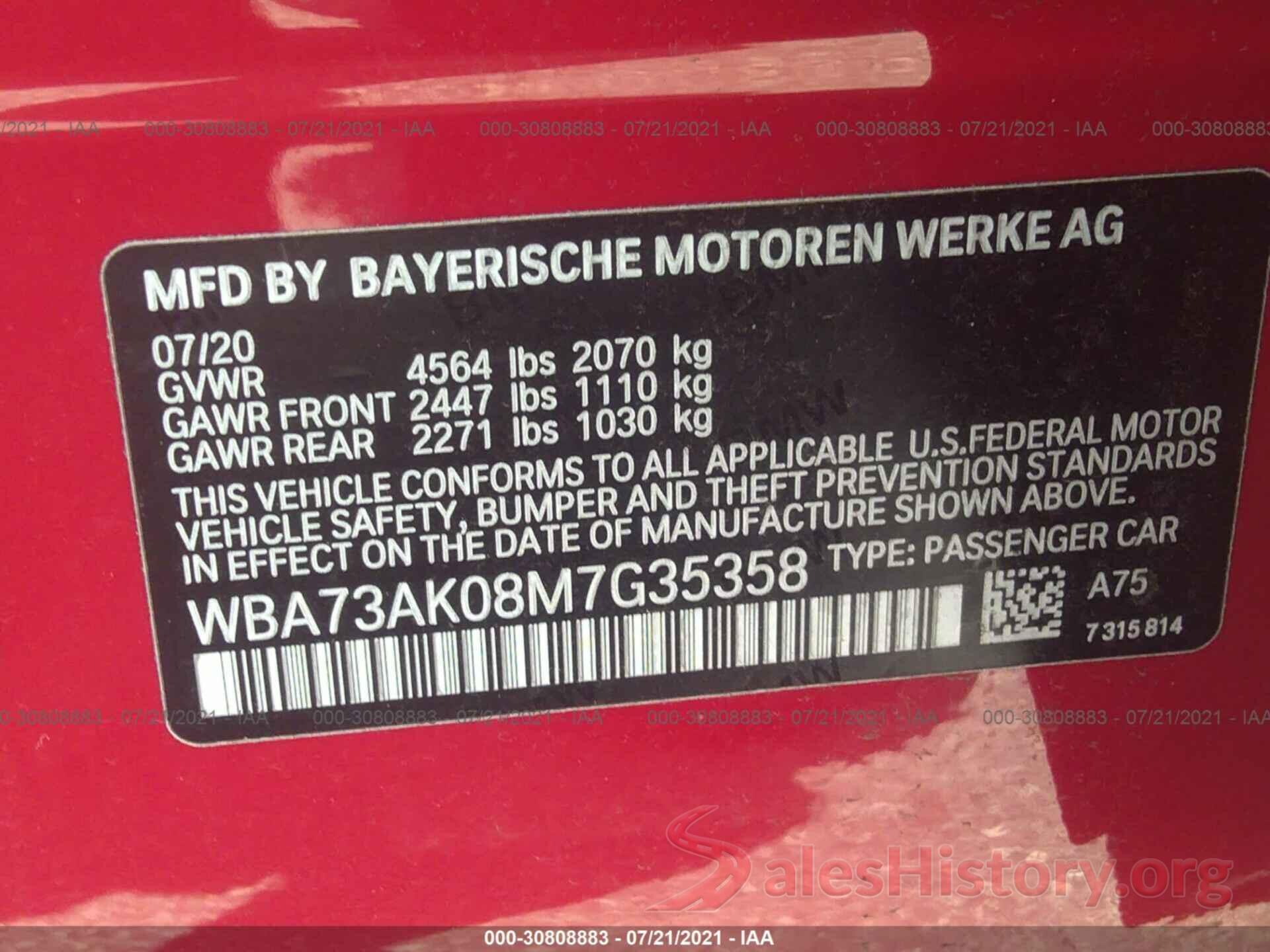 WBA73AK08M7G35358 2021 BMW 2 SERIES