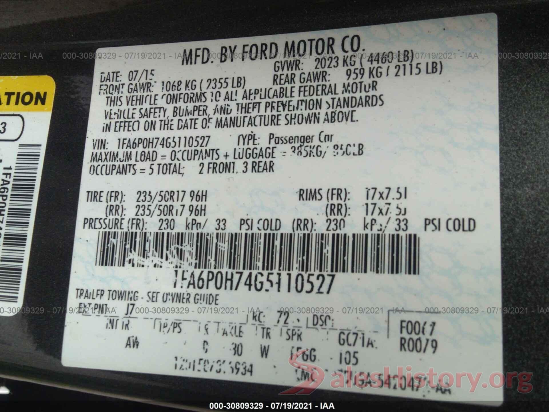 1FA6P0H74G5110527 2016 FORD FUSION