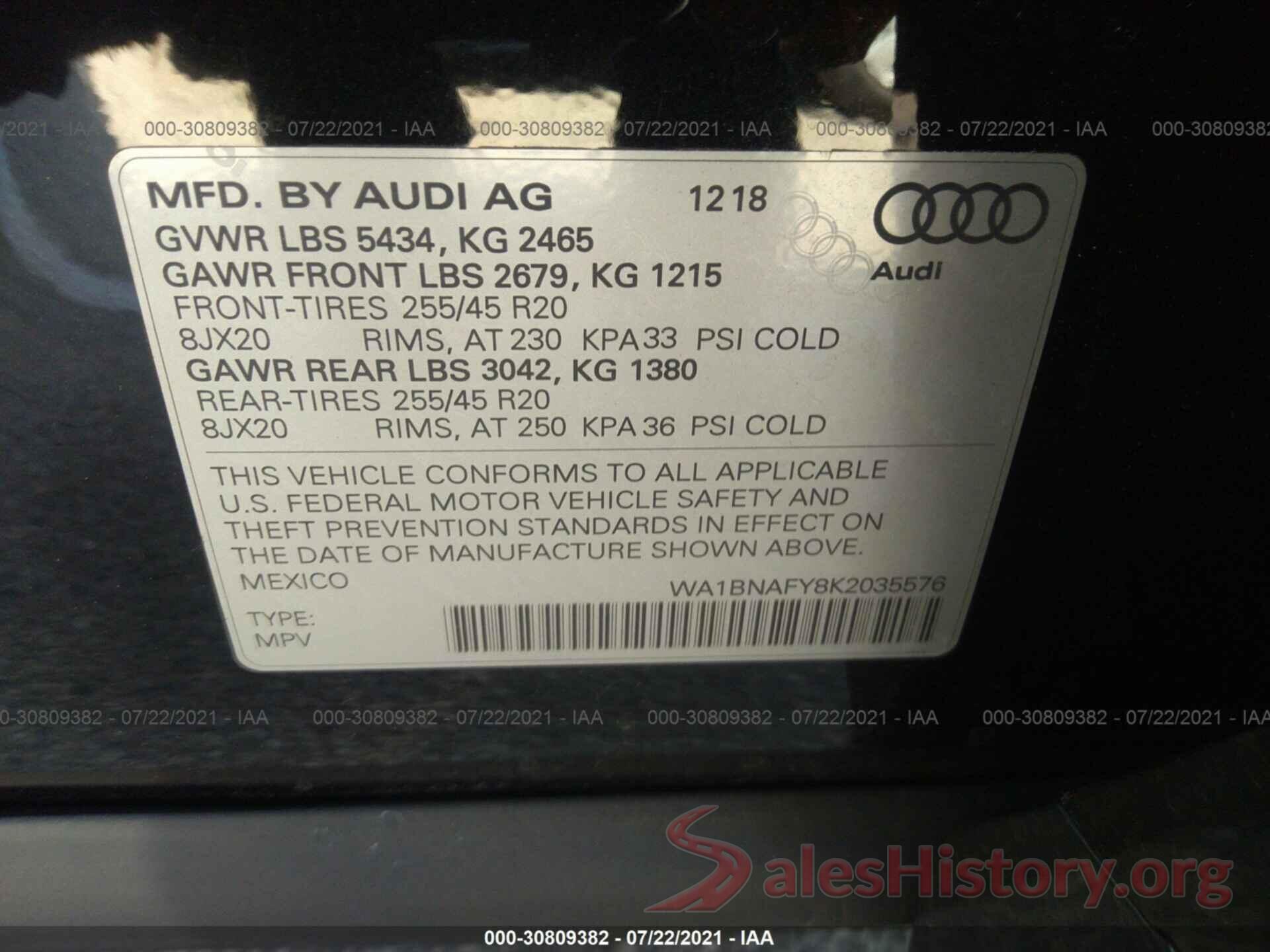 WA1BNAFY8K2035576 2019 AUDI Q5