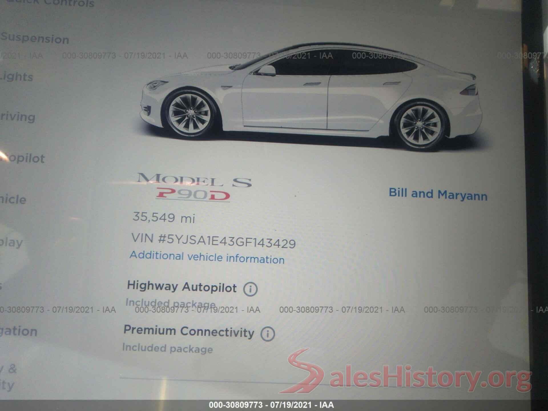 5YJSA1E43GF143429 2016 TESLA MODEL S