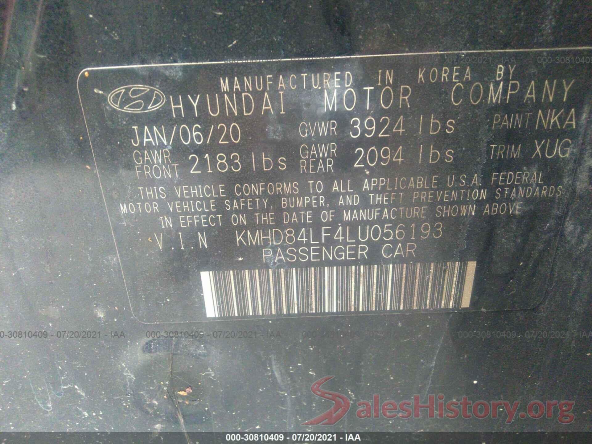 KMHD84LF4LU056193 2020 HYUNDAI ELANTRA