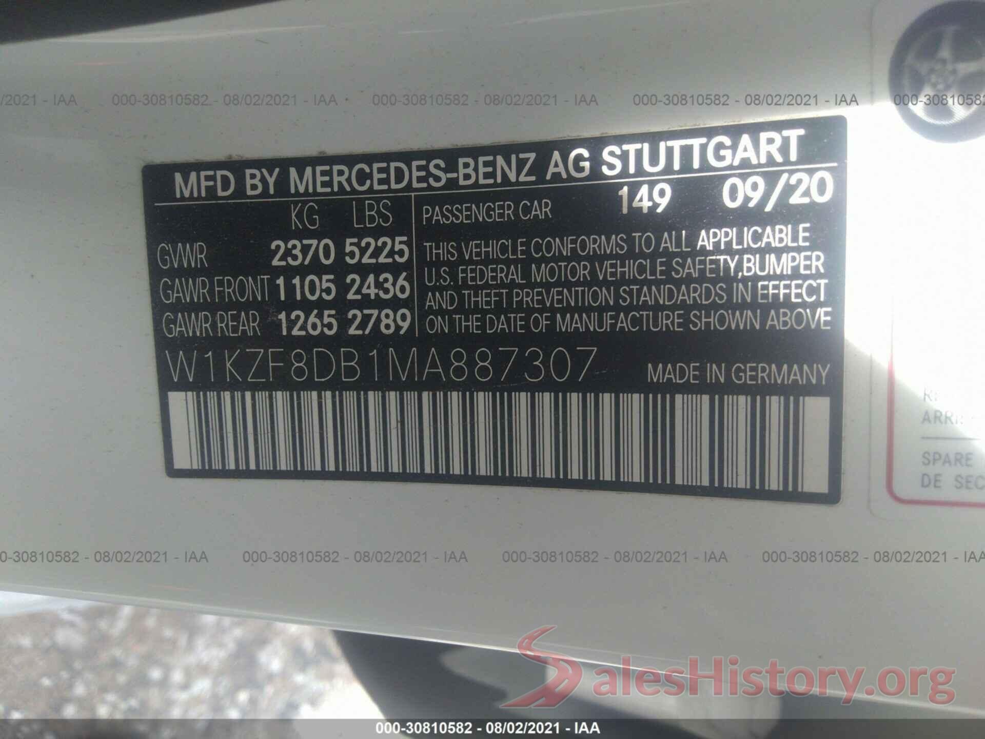 W1KZF8DB1MA887307 2021 MERCEDES-BENZ E-CLASS