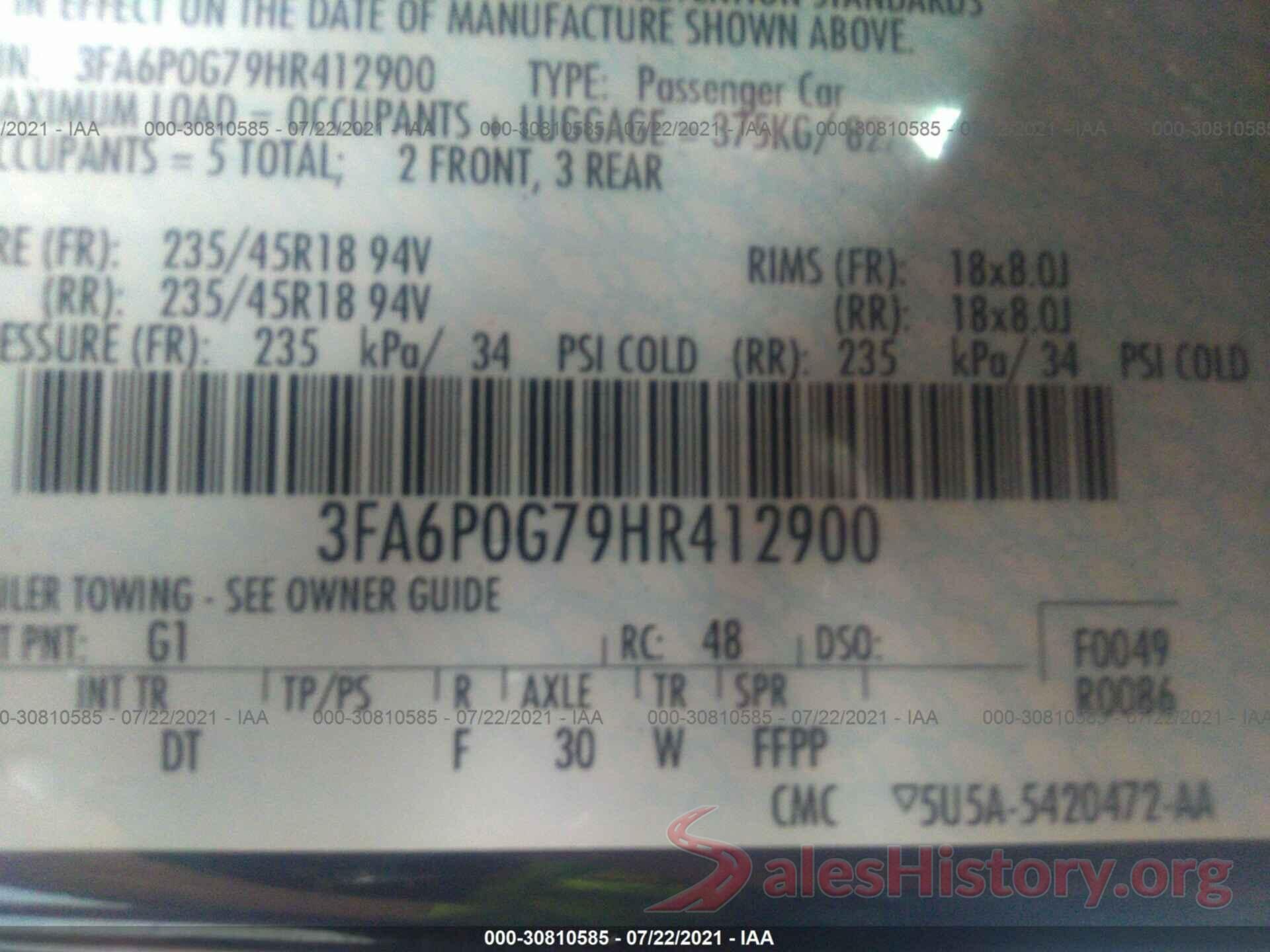 3FA6P0G79HR412900 2017 FORD FUSION