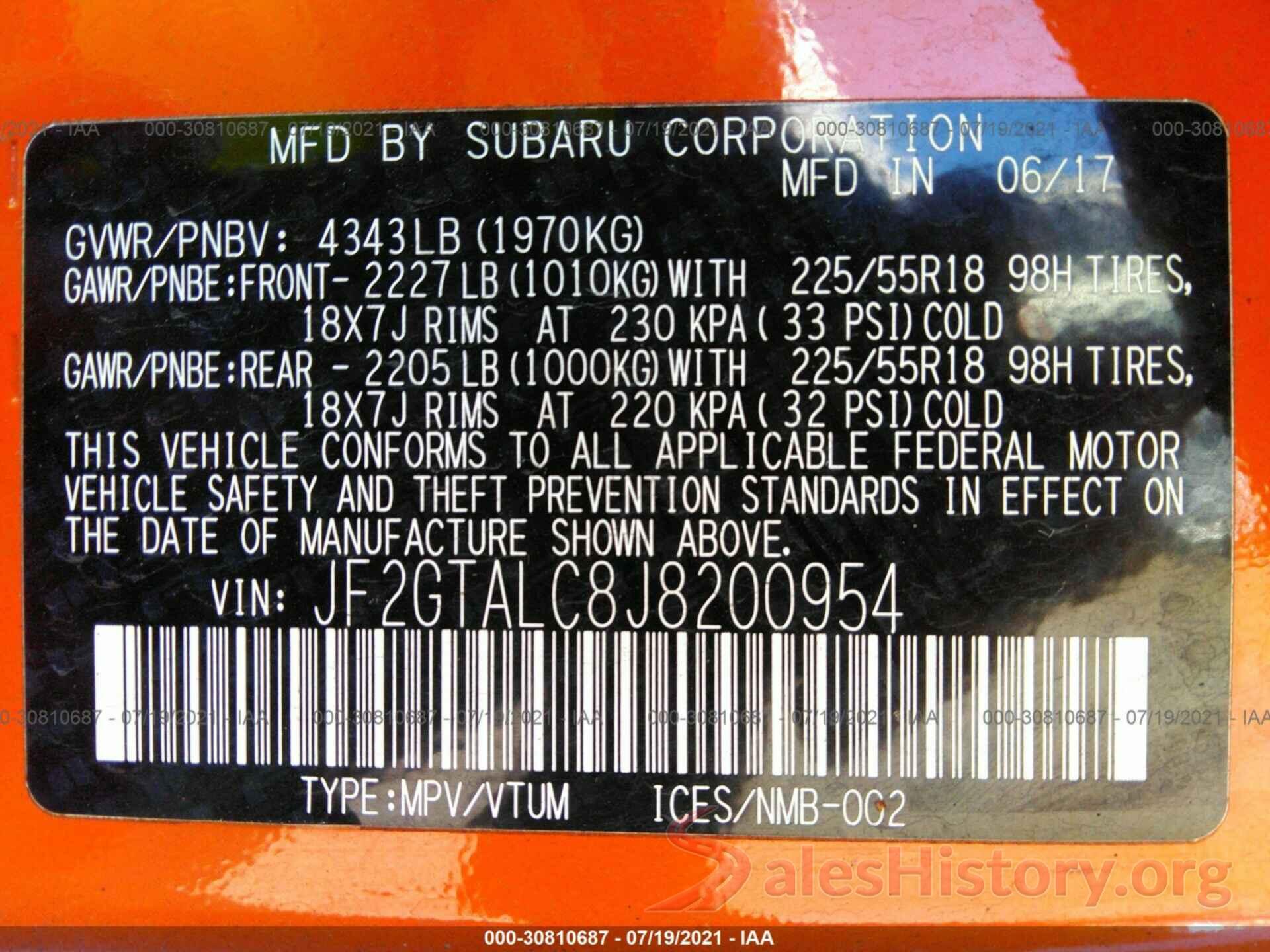 JF2GTALC8J8200954 2018 SUBARU CROSSTREK