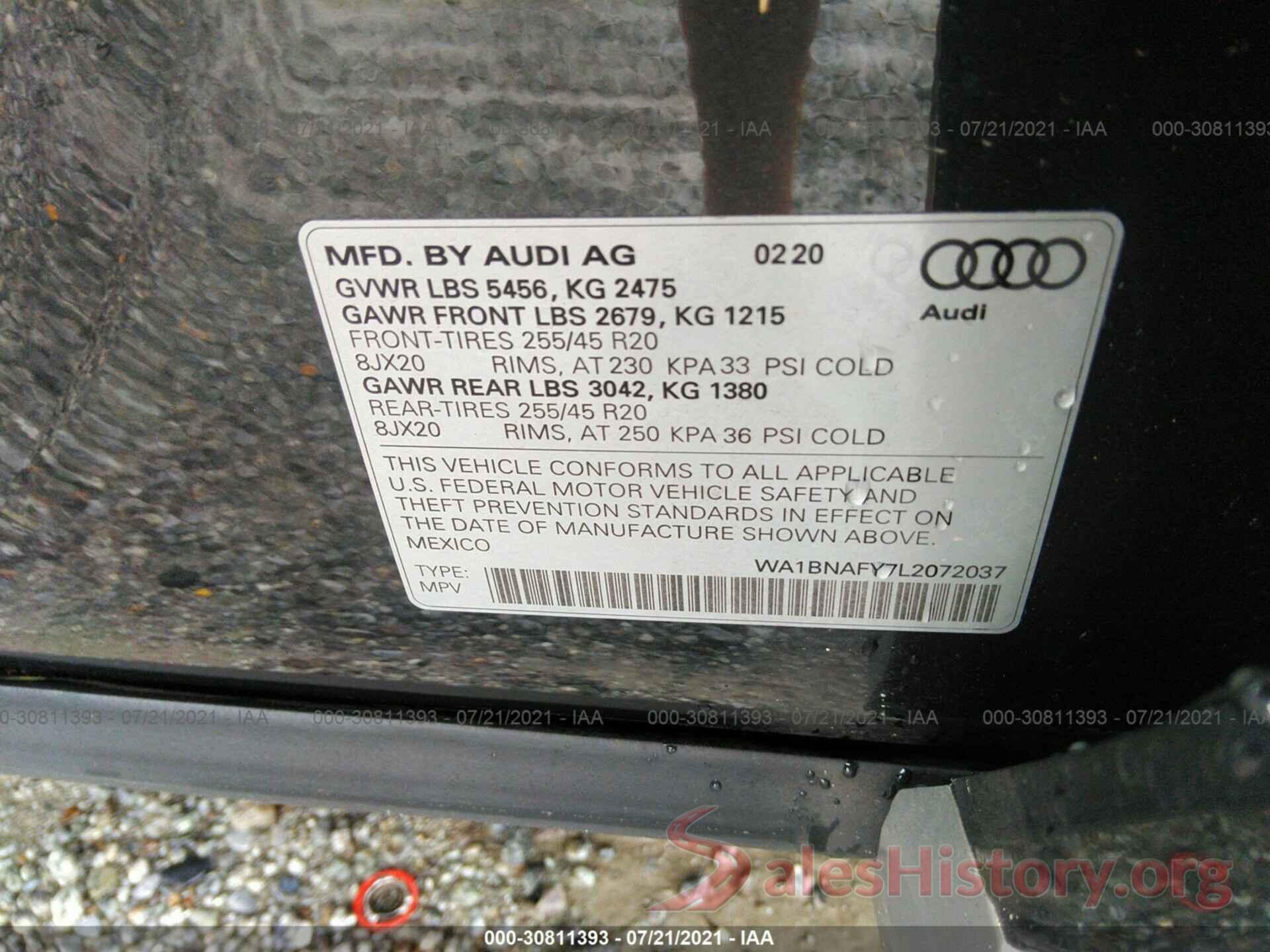 WA1BNAFY7L2072037 2020 AUDI Q5