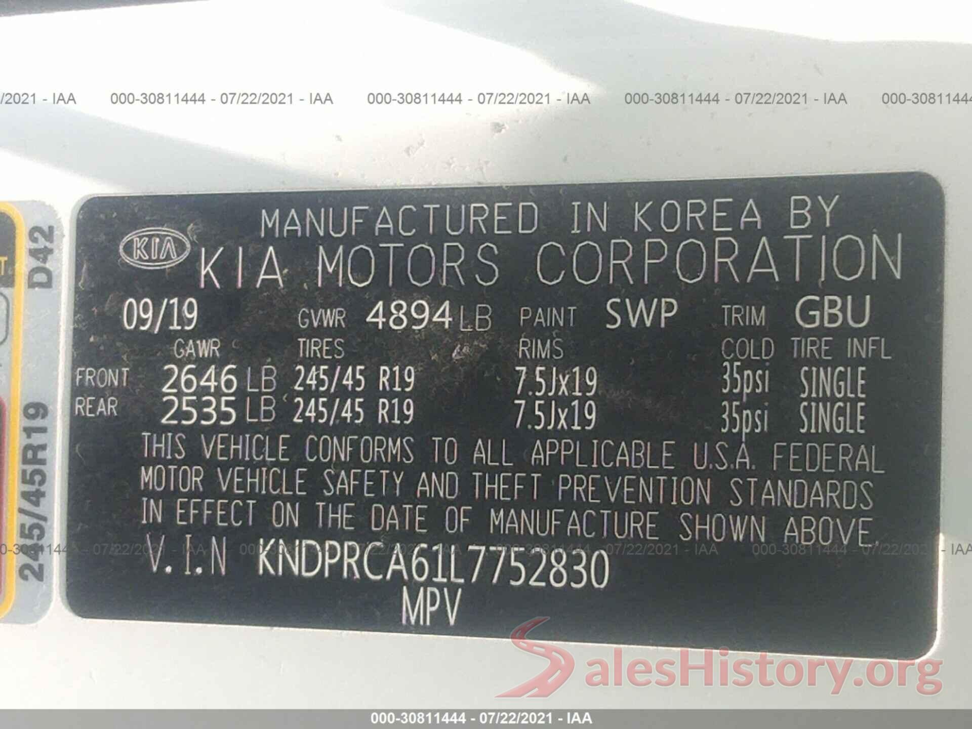 KNDPRCA61L7752830 2020 KIA SPORTAGE