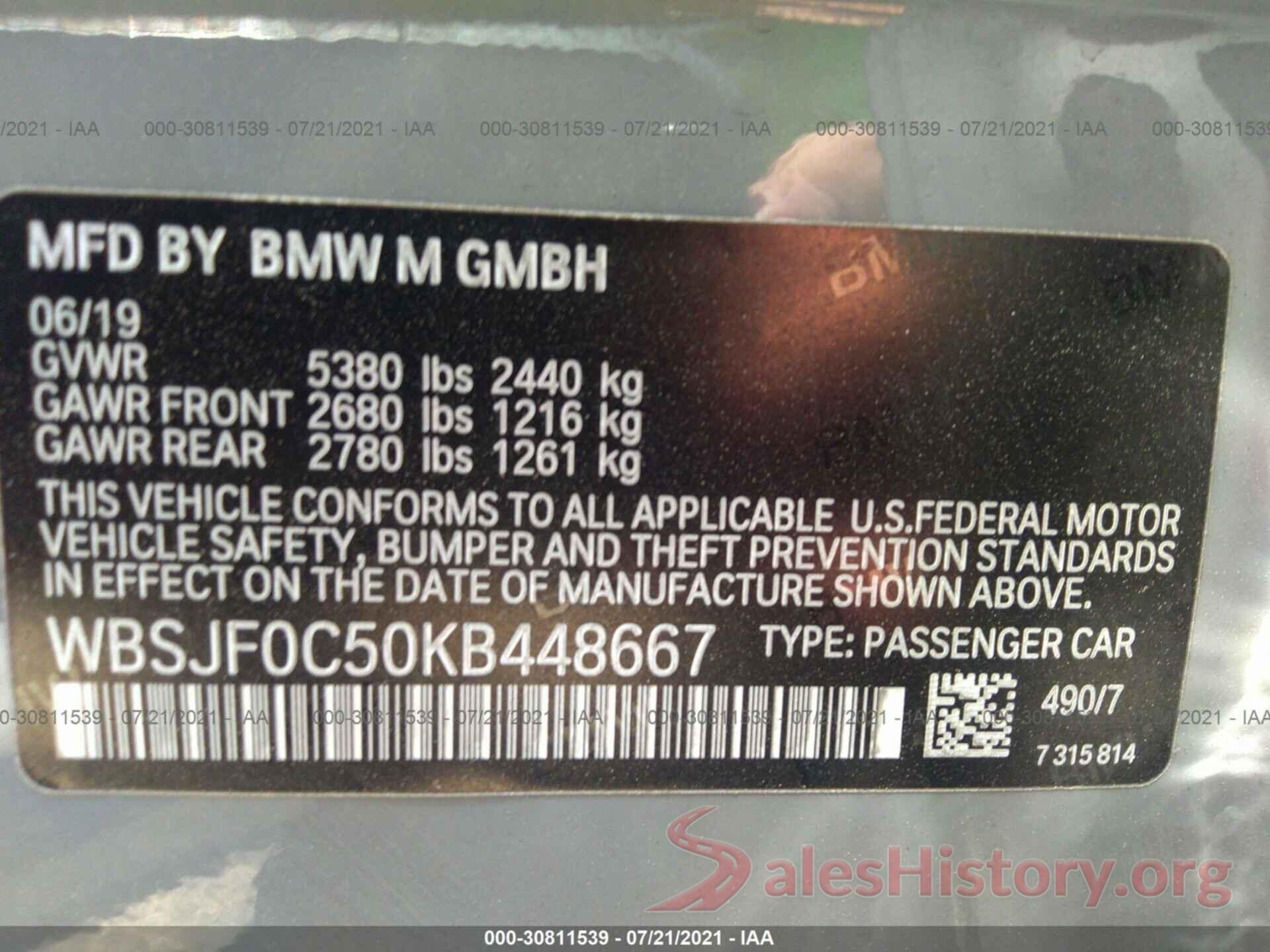 WBSJF0C50KB448667 2019 BMW M5