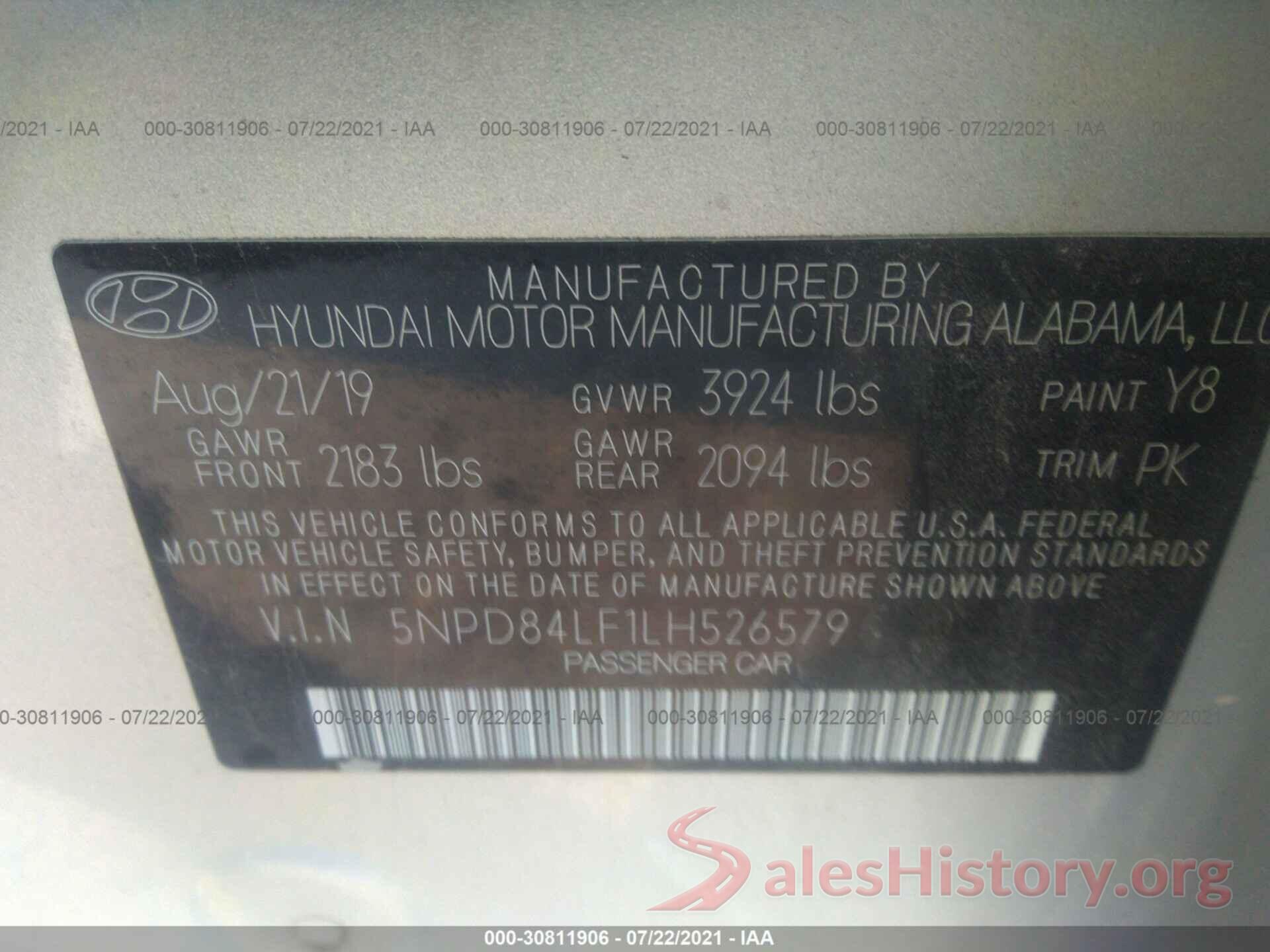 5NPD84LF1LH526579 2020 HYUNDAI ELANTRA