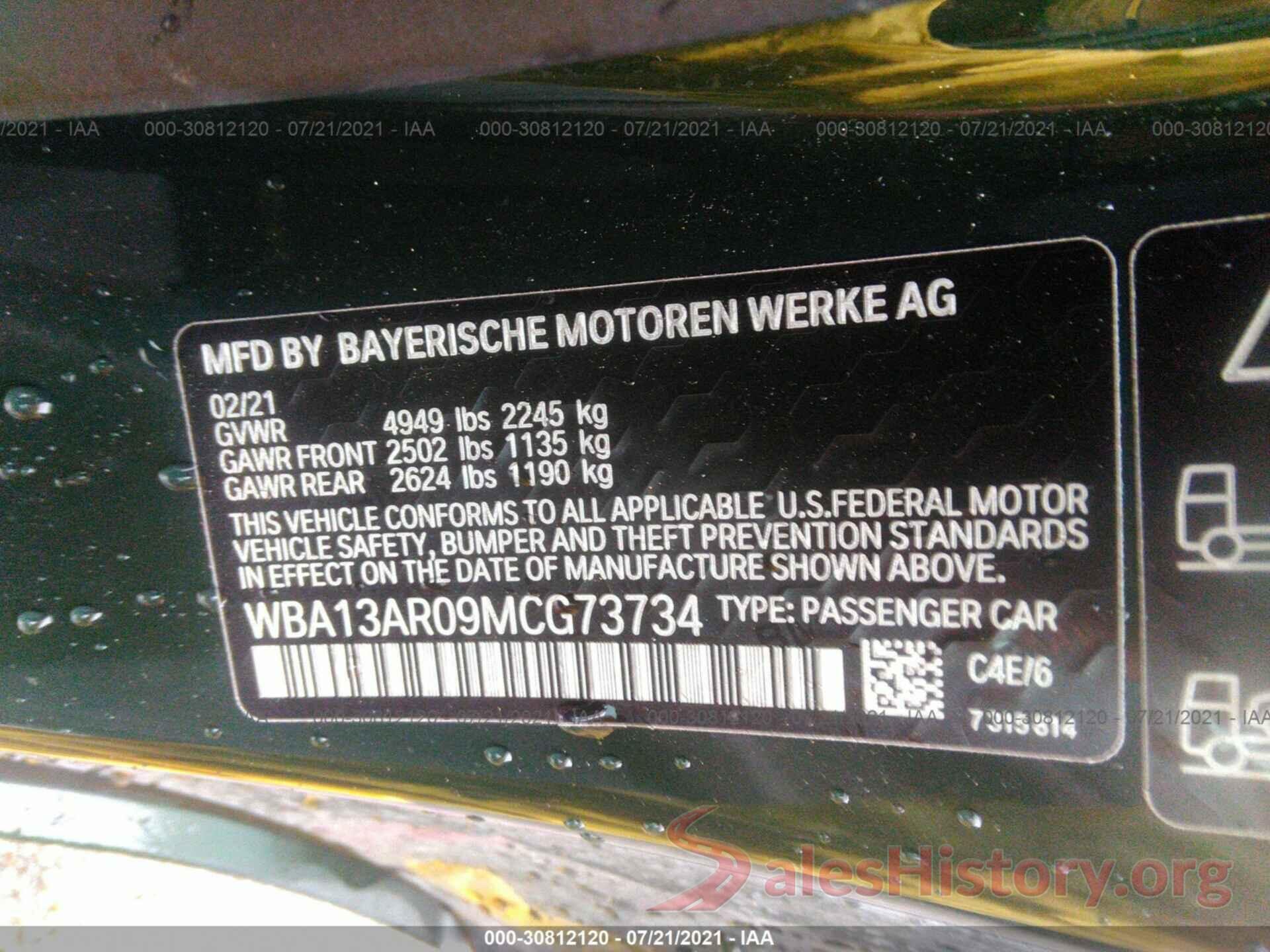 WBA13AR09MCG73734 2021 BMW 4 SERIES