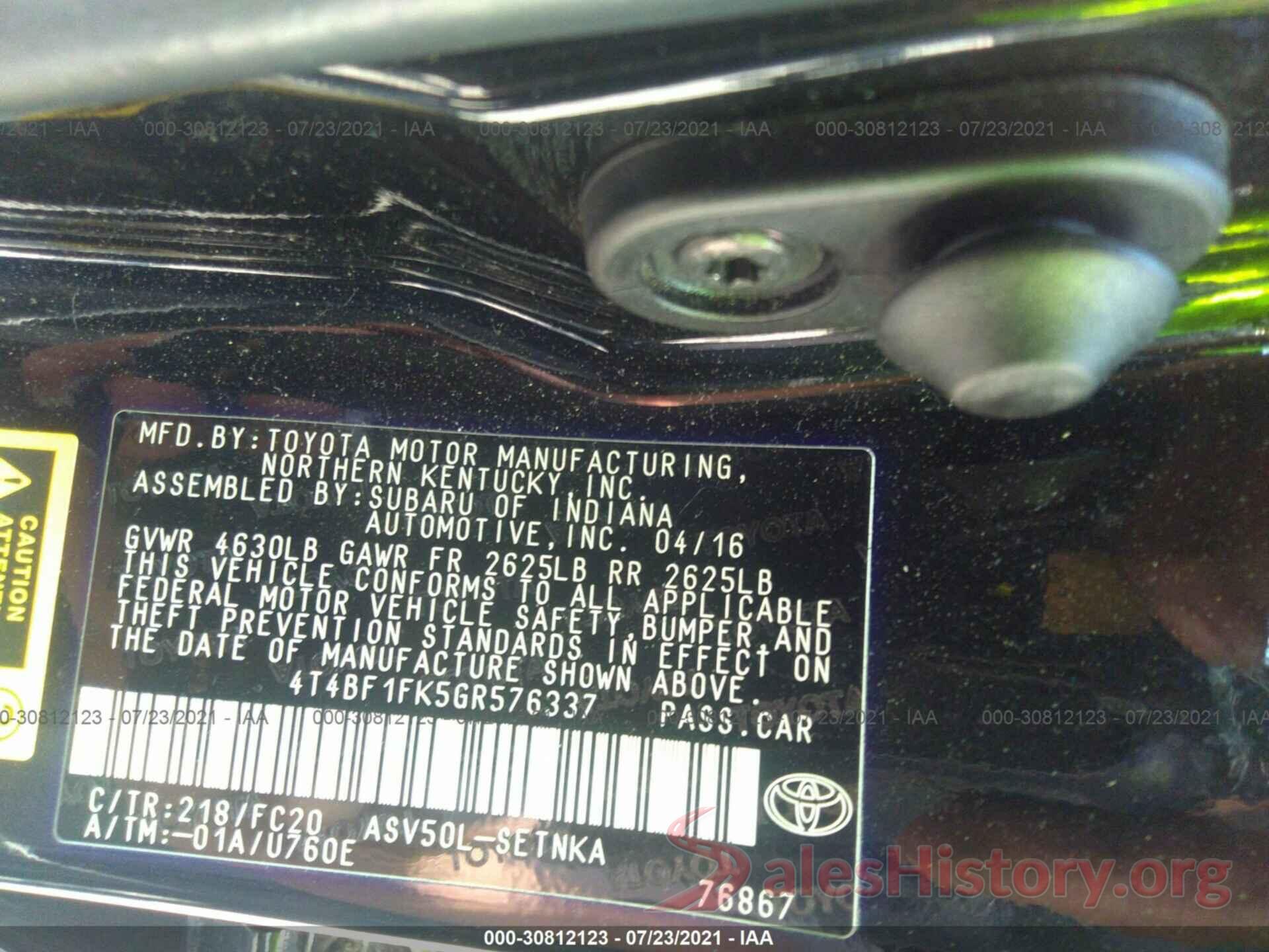 4T4BF1FK5GR576337 2016 TOYOTA CAMRY