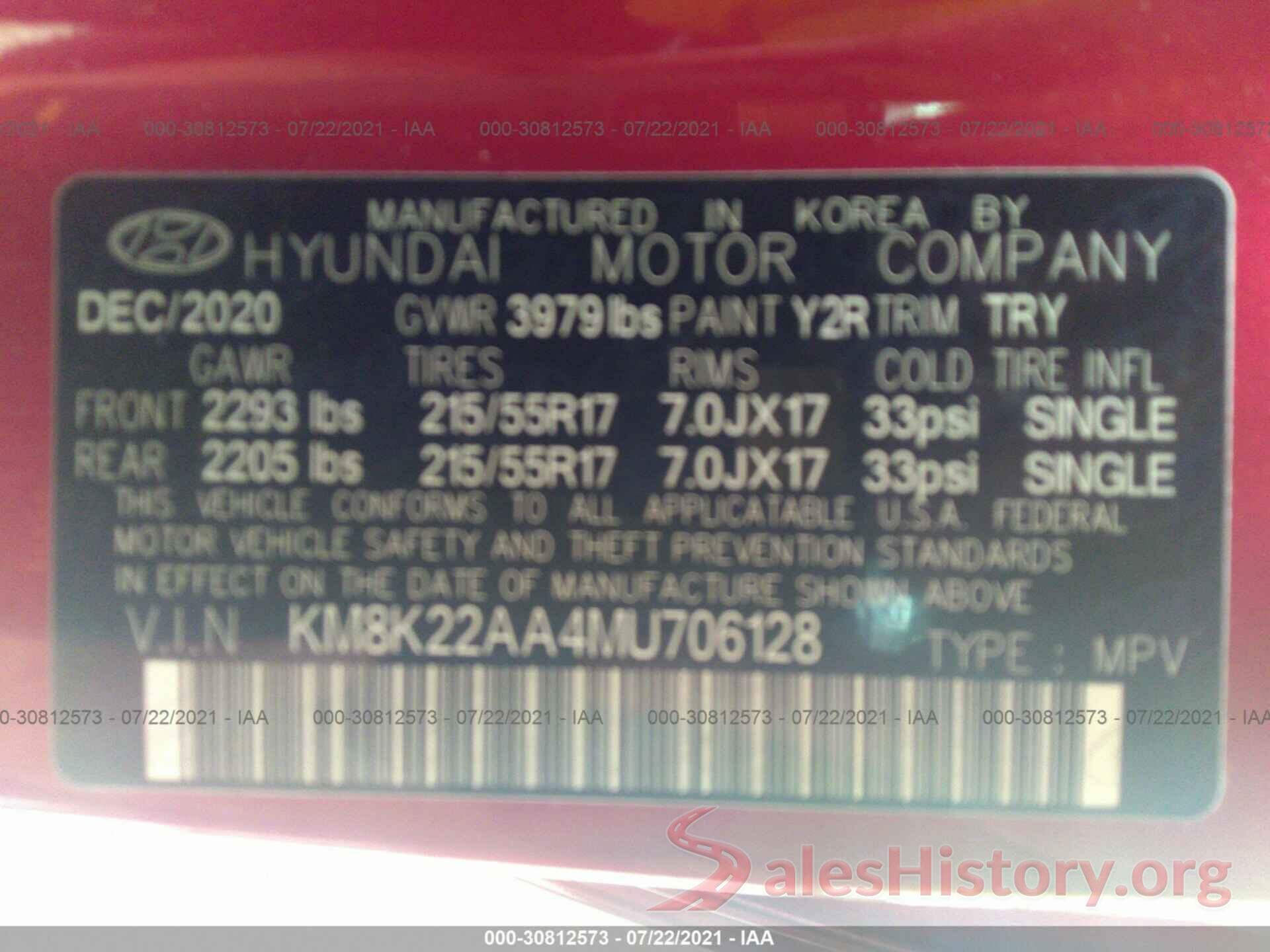 KM8K22AA4MU706128 2021 HYUNDAI KONA