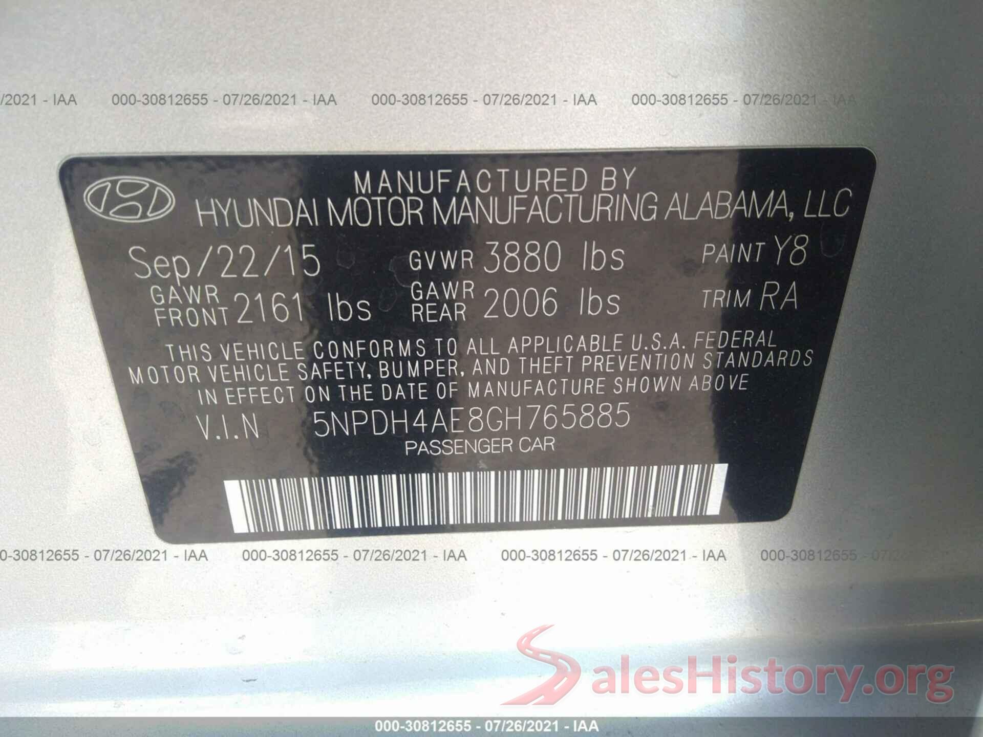 5NPDH4AE8GH765885 2016 HYUNDAI ELANTRA