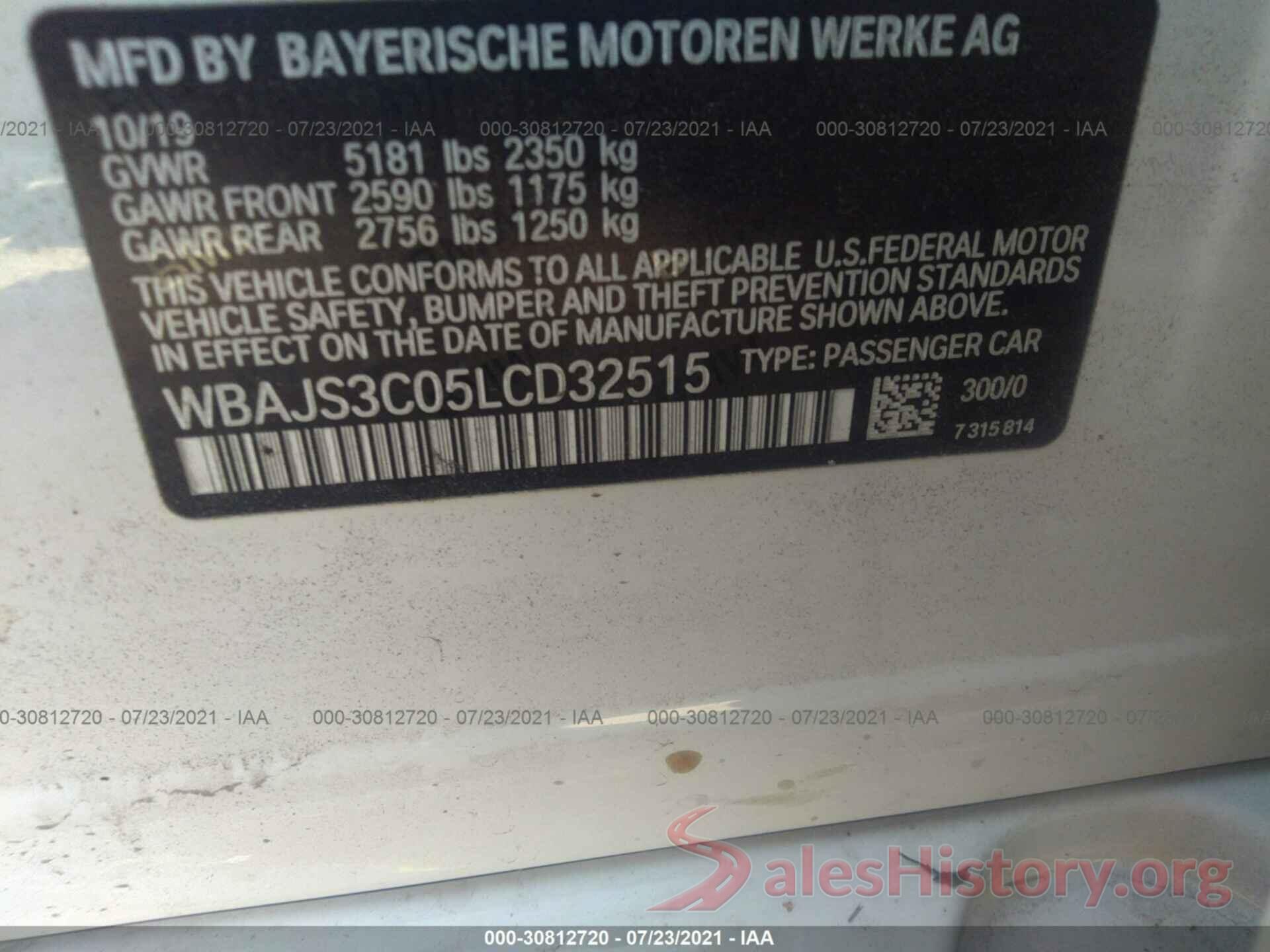 WBAJS3C05LCD32515 2020 BMW 5 SERIES