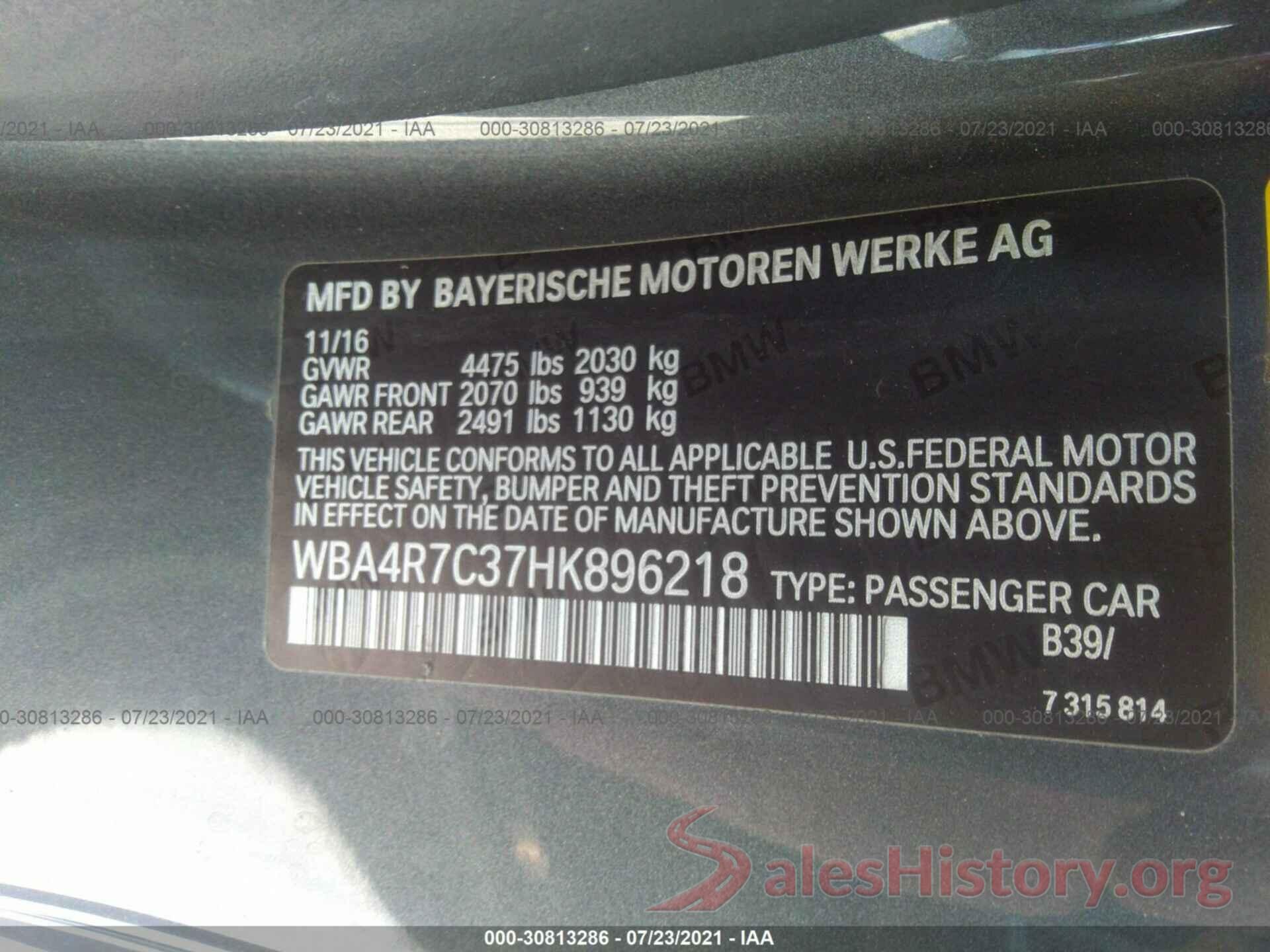 WBA4R7C37HK896218 2017 BMW 4 SERIES