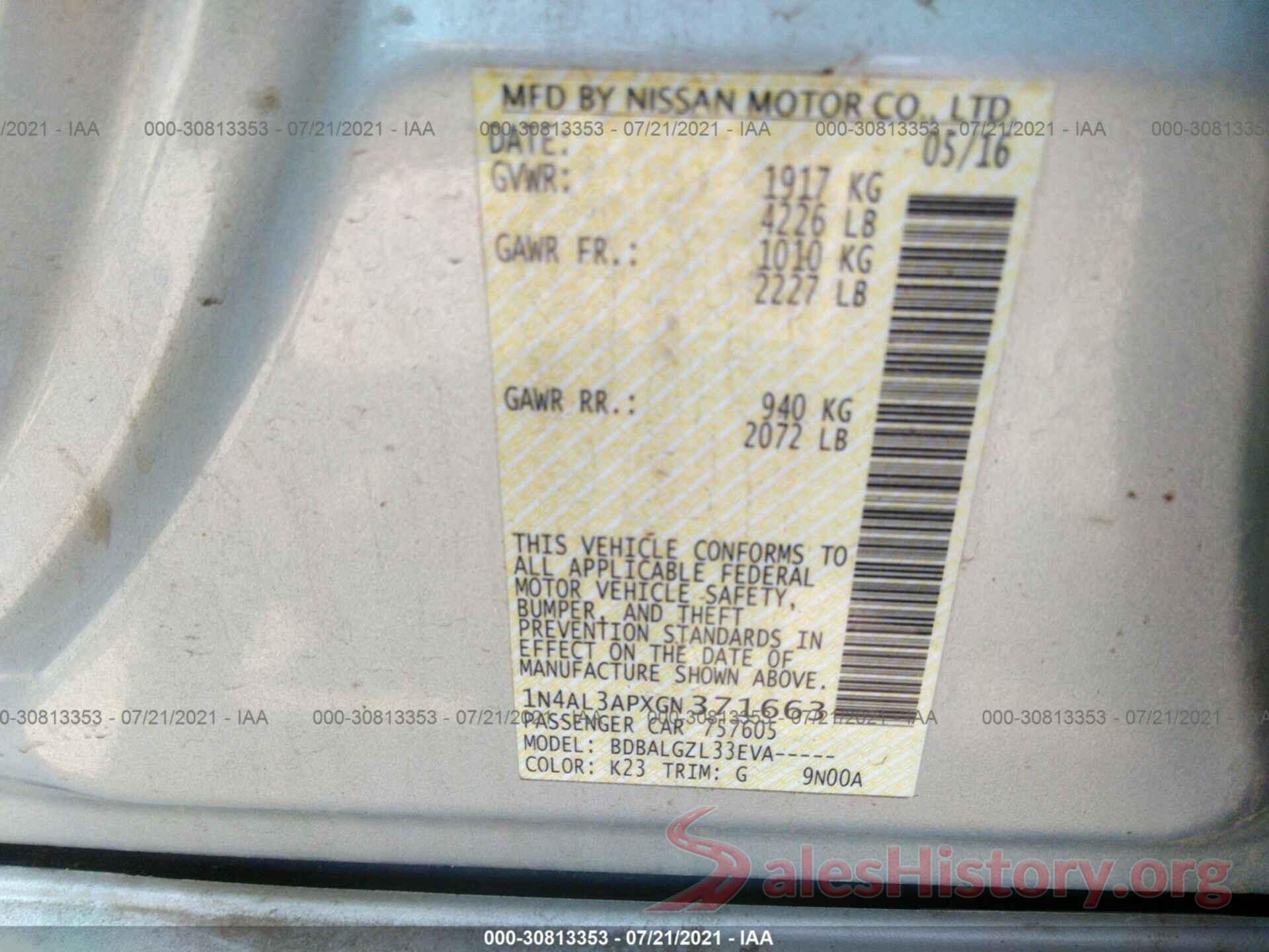 1N4AL3APXGN371663 2016 NISSAN ALTIMA