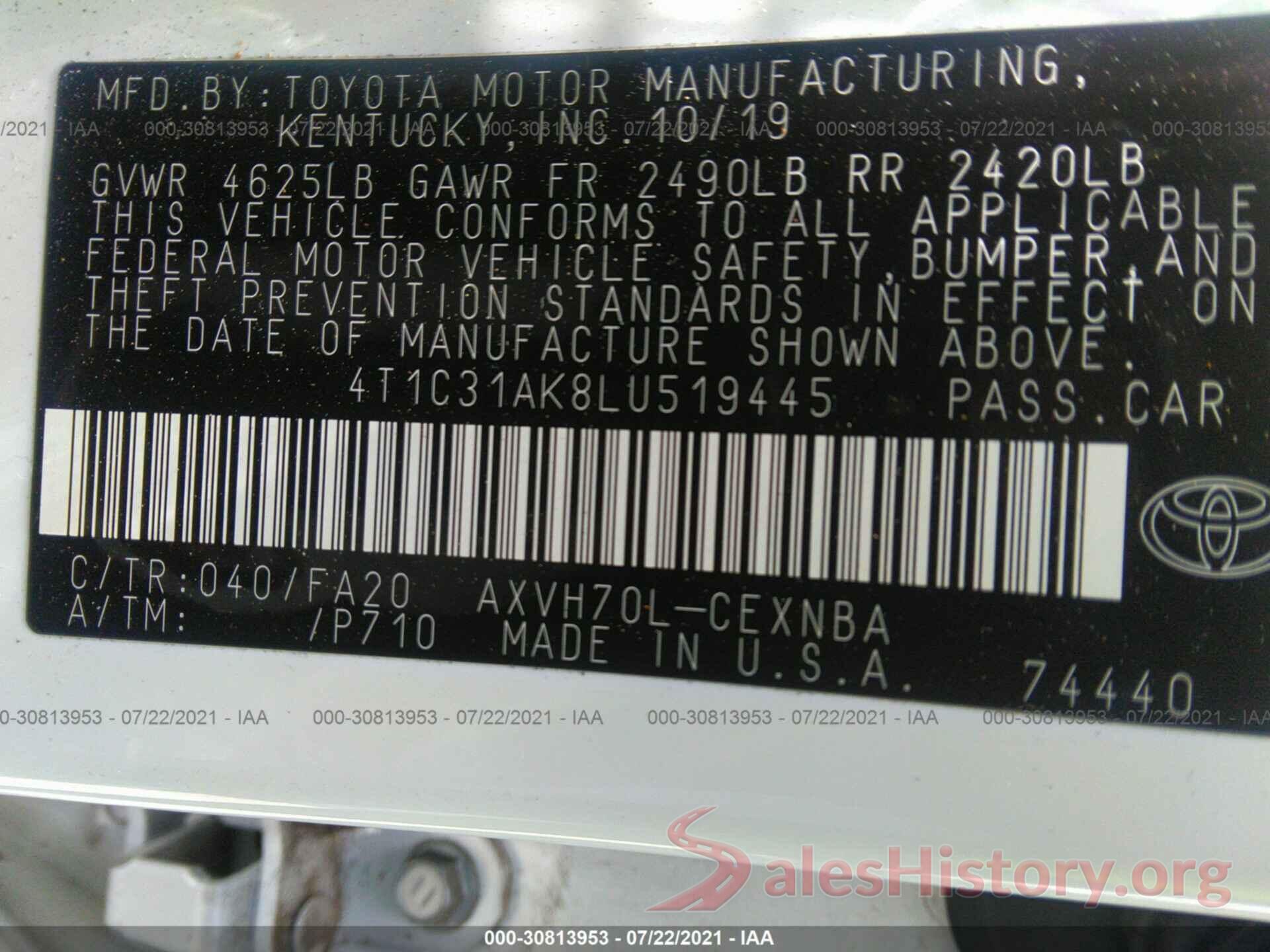 4T1C31AK8LU519445 2020 TOYOTA CAMRY