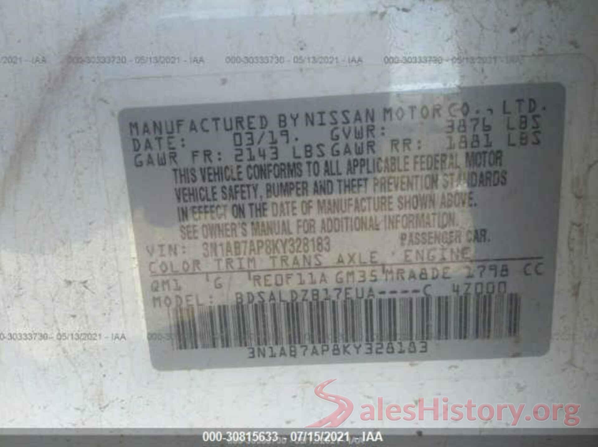 3N1AB7AP8KY328183 2019 NISSAN SENTRA