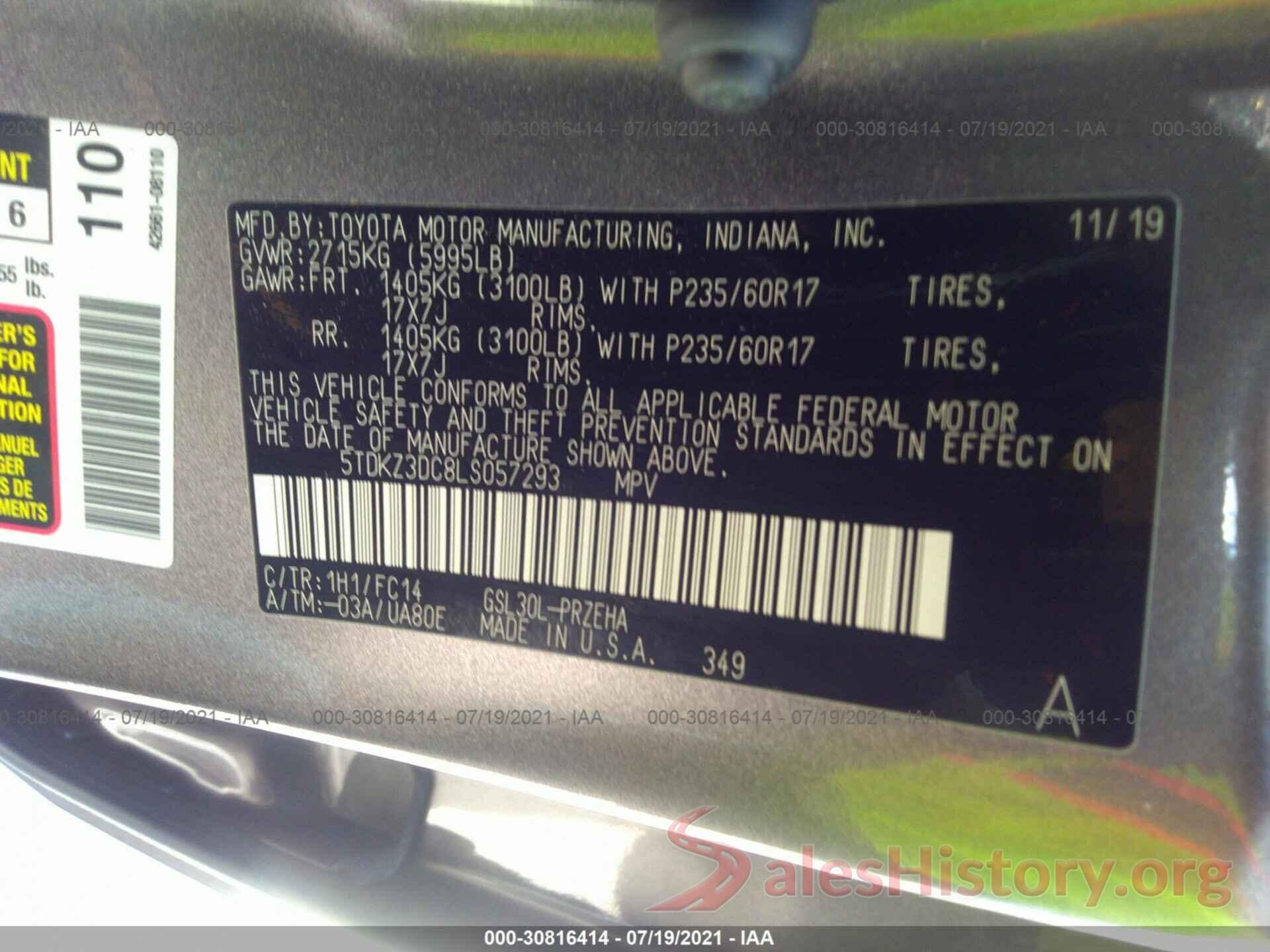 5TDKZ3DC8LS057293 2020 TOYOTA SIENNA