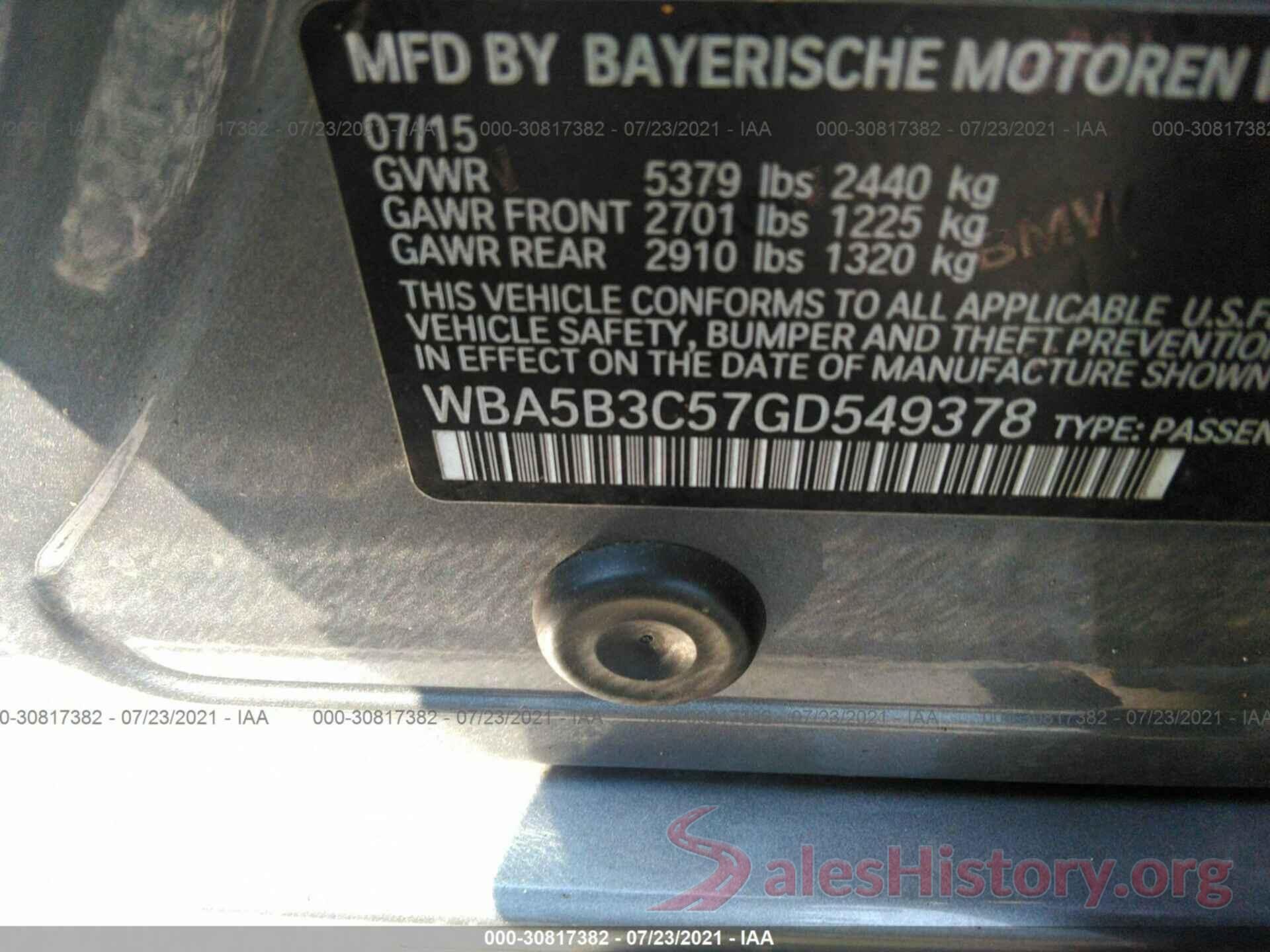 WBA5B3C57GD549378 2016 BMW 5 SERIES