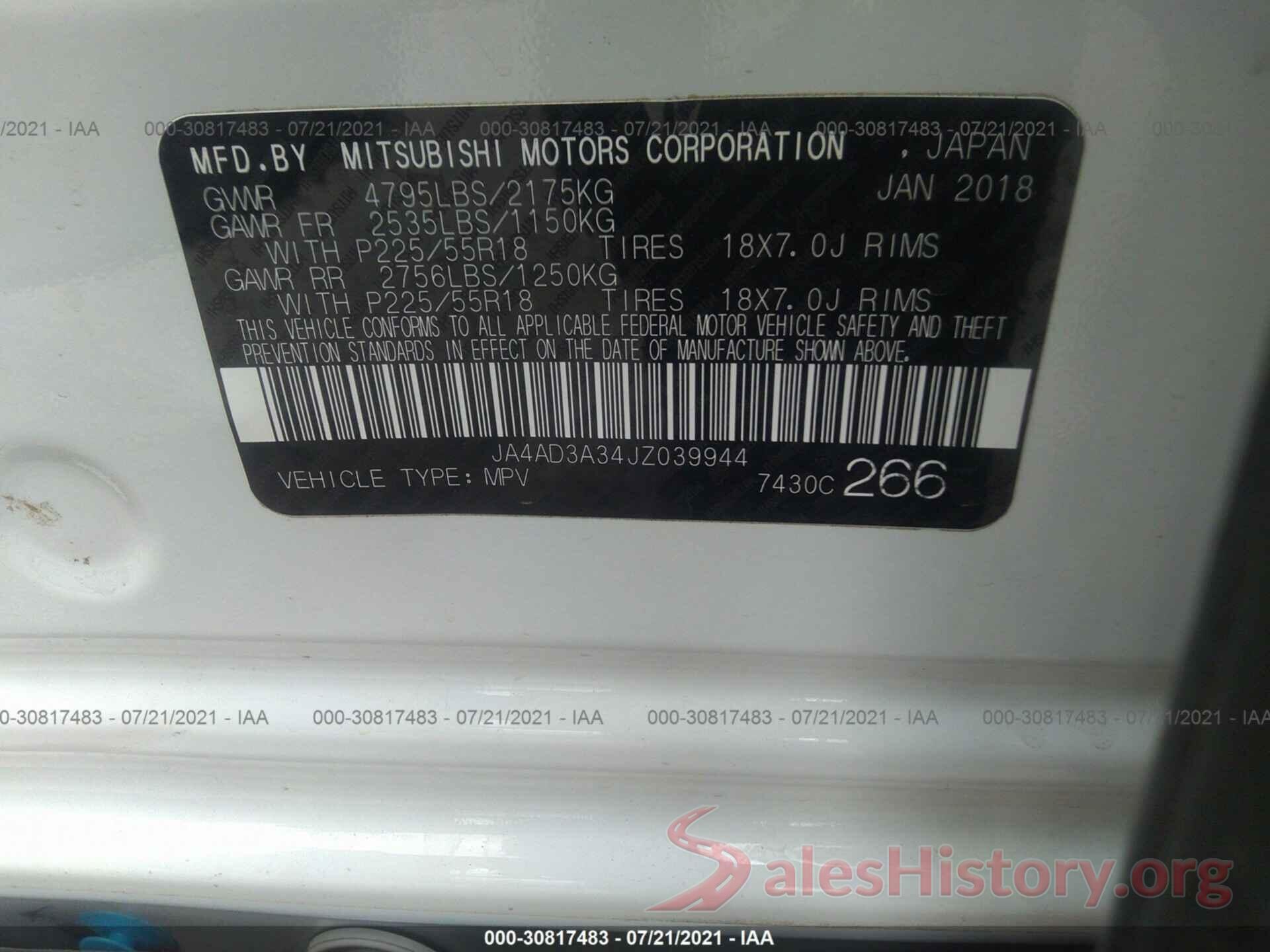 JA4AD3A34JZ039944 2018 MITSUBISHI OUTLANDER