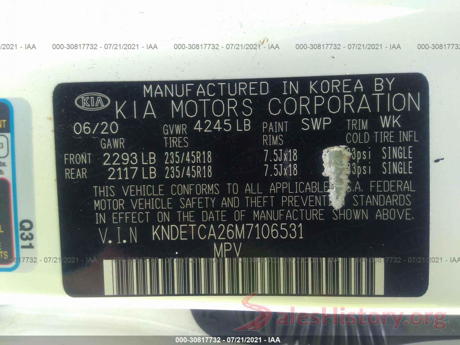 KNDETCA26M7106531 2021 KIA SELTOS